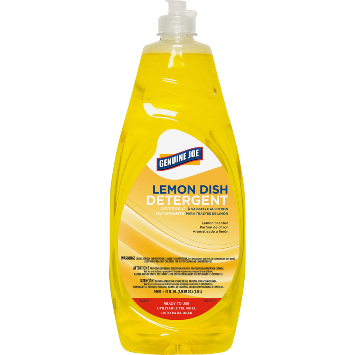 Genuine Joe Dish Detergent - For Pot - Concentrate - 38 fl oz (1.2 quart) - Lemon Scent - Heavy Duty, Durable - Yellow - 8 / Carton - Image 4