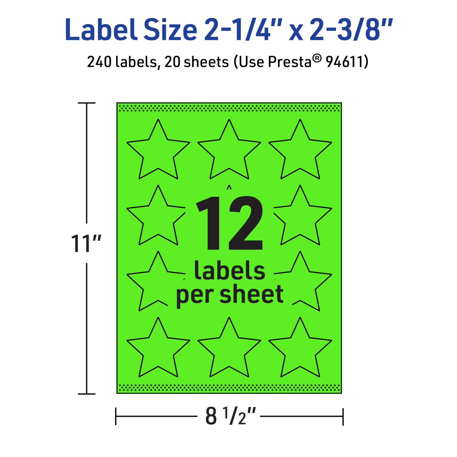 Avery Print-To-The-Edge Labels With Sure Feed Technology, 94611-NGP20, Star, 2-1/4in x 2-3/8in, Matte Neon Green, Pack of 240 - Image 6