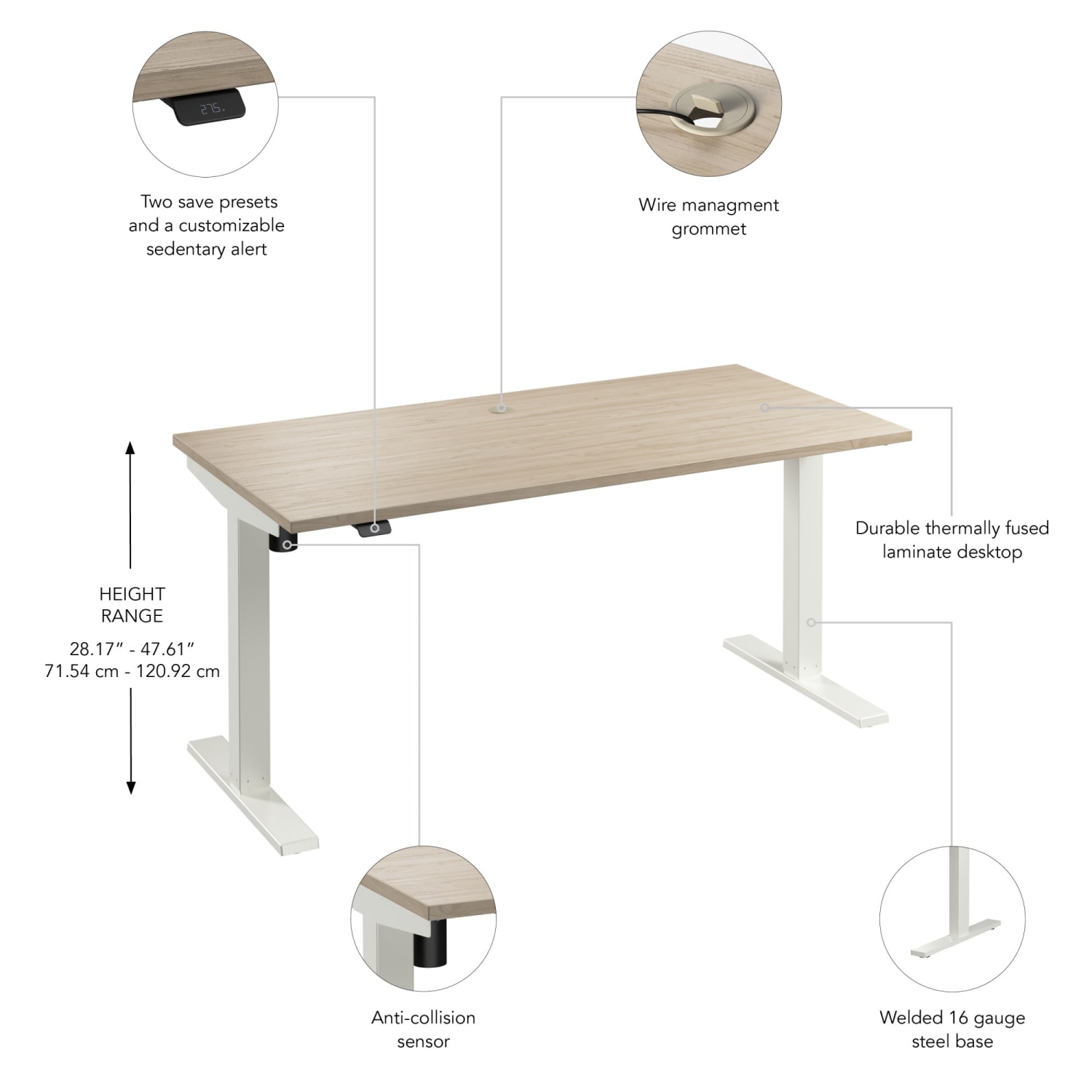 Bush Business Furniture Move 40 Series 60inW x 30inD Electric Height Adjustable Standing Desk, Natural Elm/White Powder Coat, Standard Delivery - Image 4