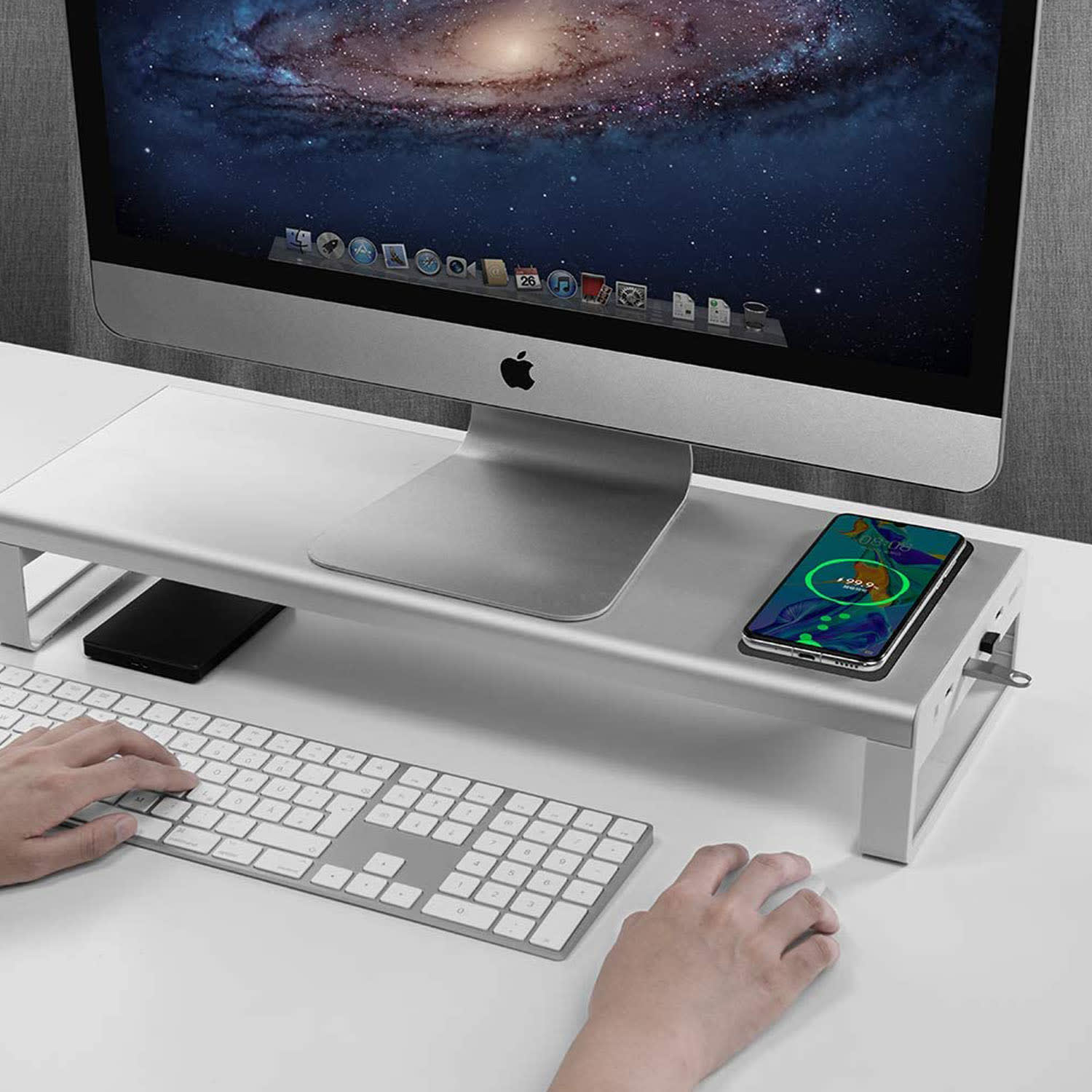 OTM Essentials Desktop Riser, 3inH x 21-7/16inW x 7-7/8inD, Silver - Image 5