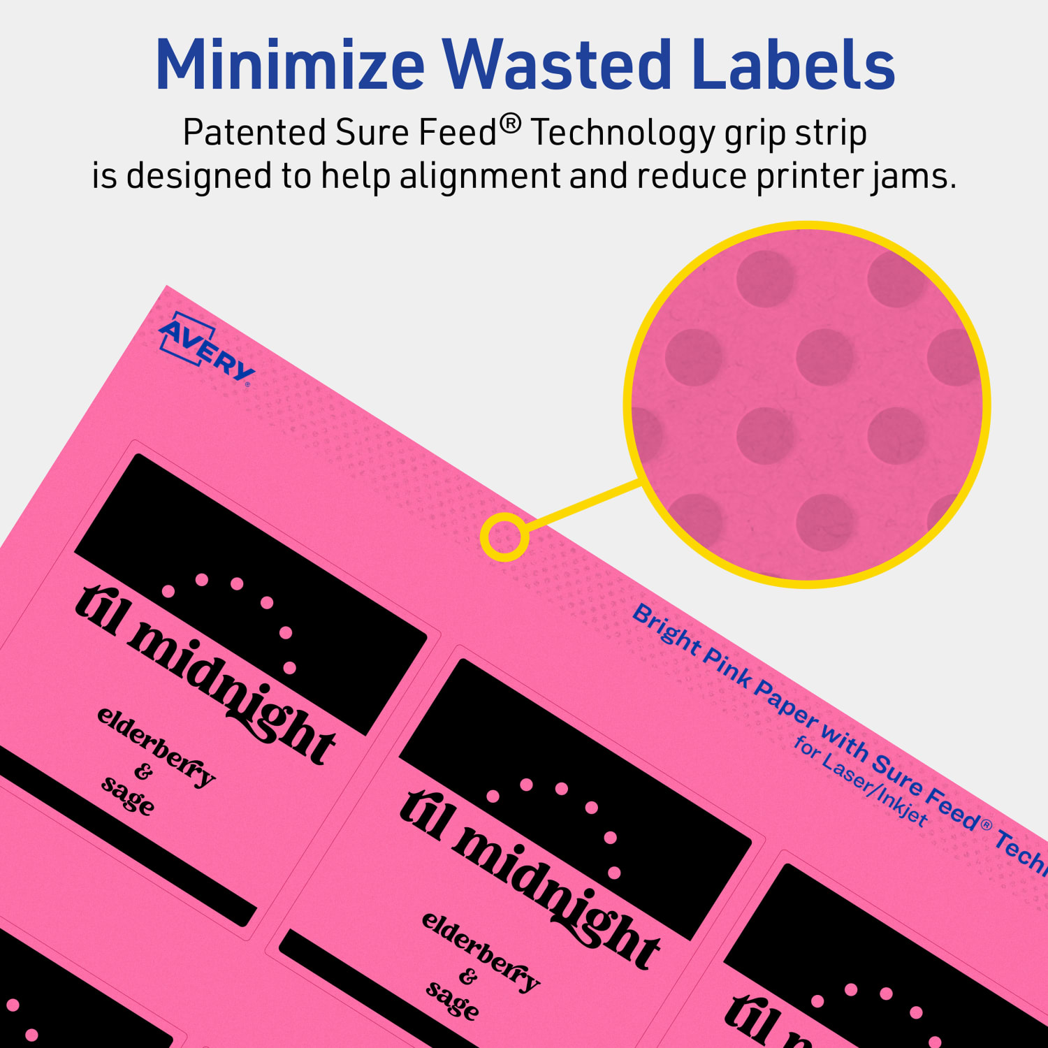 Avery Printable Labels With Sure Feed Technology, 94104-BPP10, Square, 2-1/2in x 2-1/2in, Matte Bright Pink, Pack of 90 - Image 5