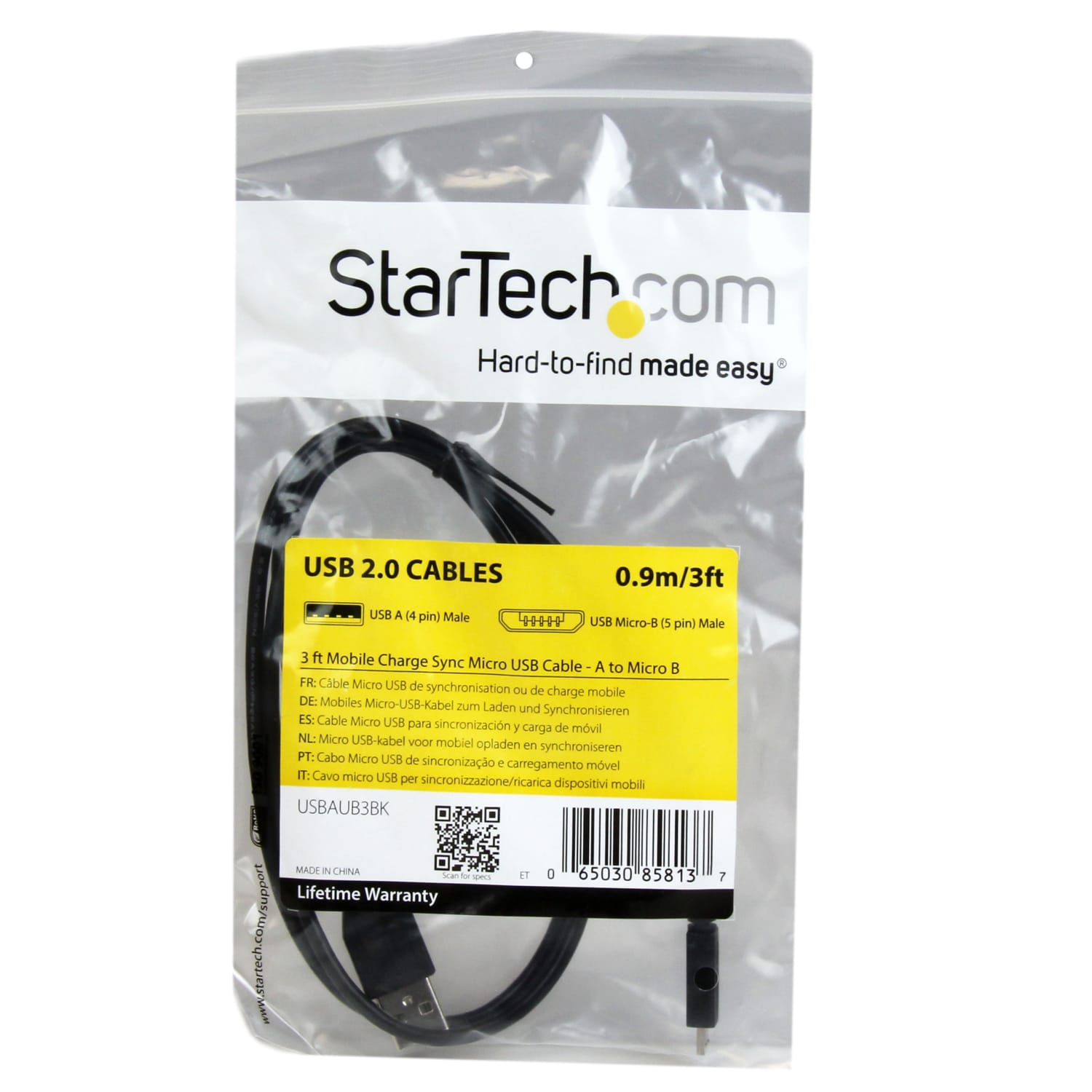 StarTech.com 3 ft Mobile Charge Sync USB to Slim Micro USB Cable  - USBAUB3BK - Image 5