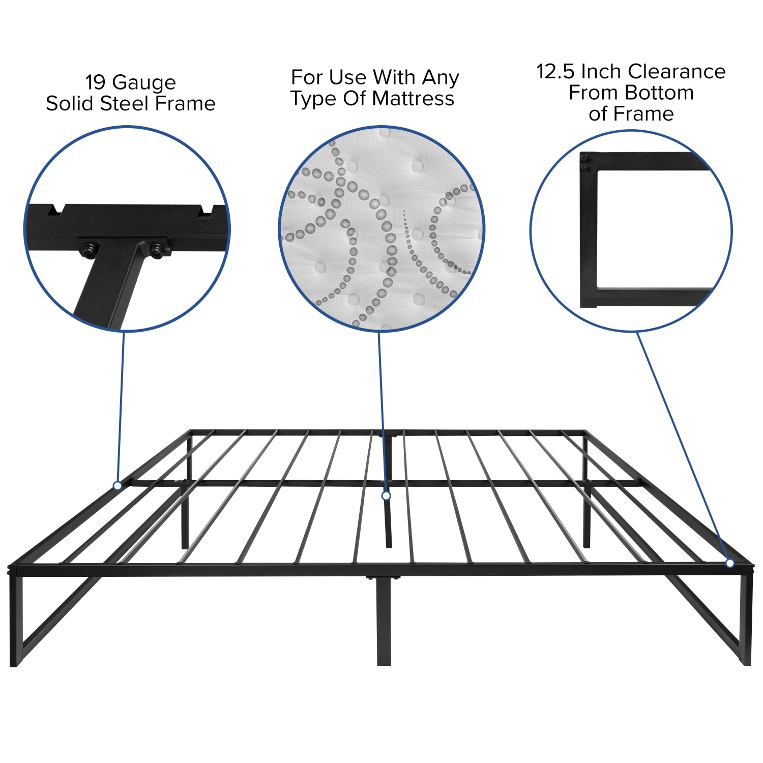 Flash Furniture 14in Metal Platform Bed Frame With 12in Pocket Spring Mattress & 2in Cool Gel Memory Foam Topper, King, Black - Image 5