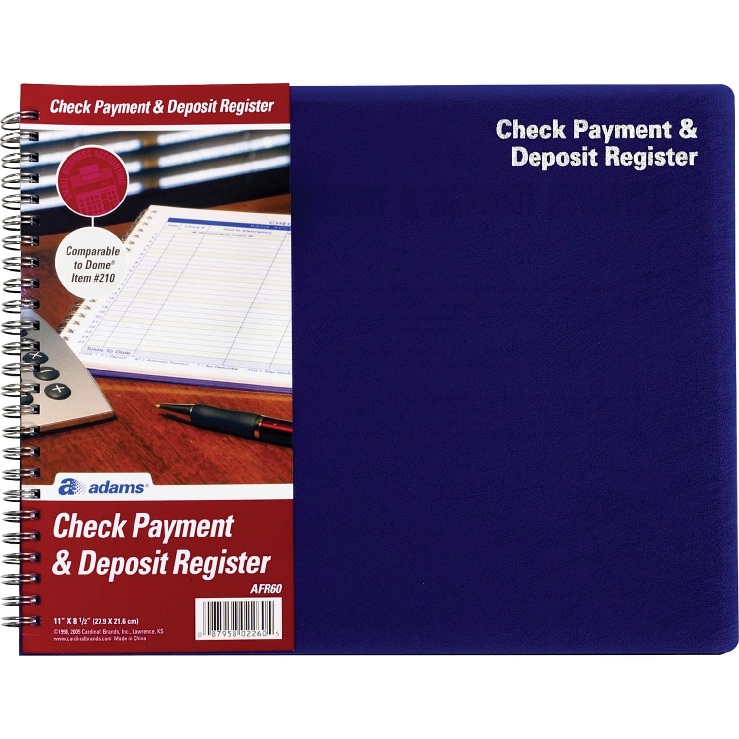 Adams Check Payment And Deposit Register, 8 1/2in x 11in, Blue - Image 5