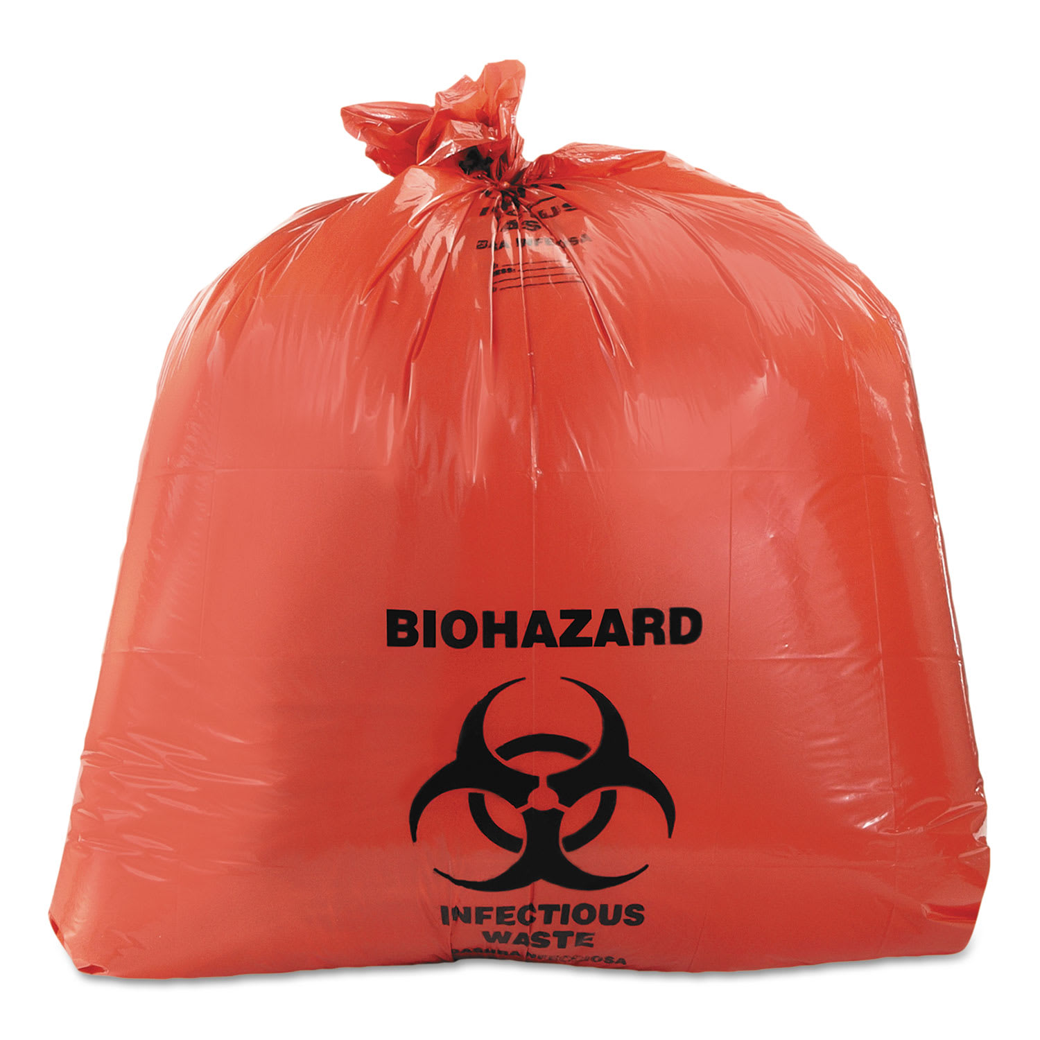 Heritage Healthcare Biohazard Printed Can Liners, Biohazard Infectious Waste, 45 gal, 3 mil, 40in x 46in, Red, Flat Pack, 75/Carton