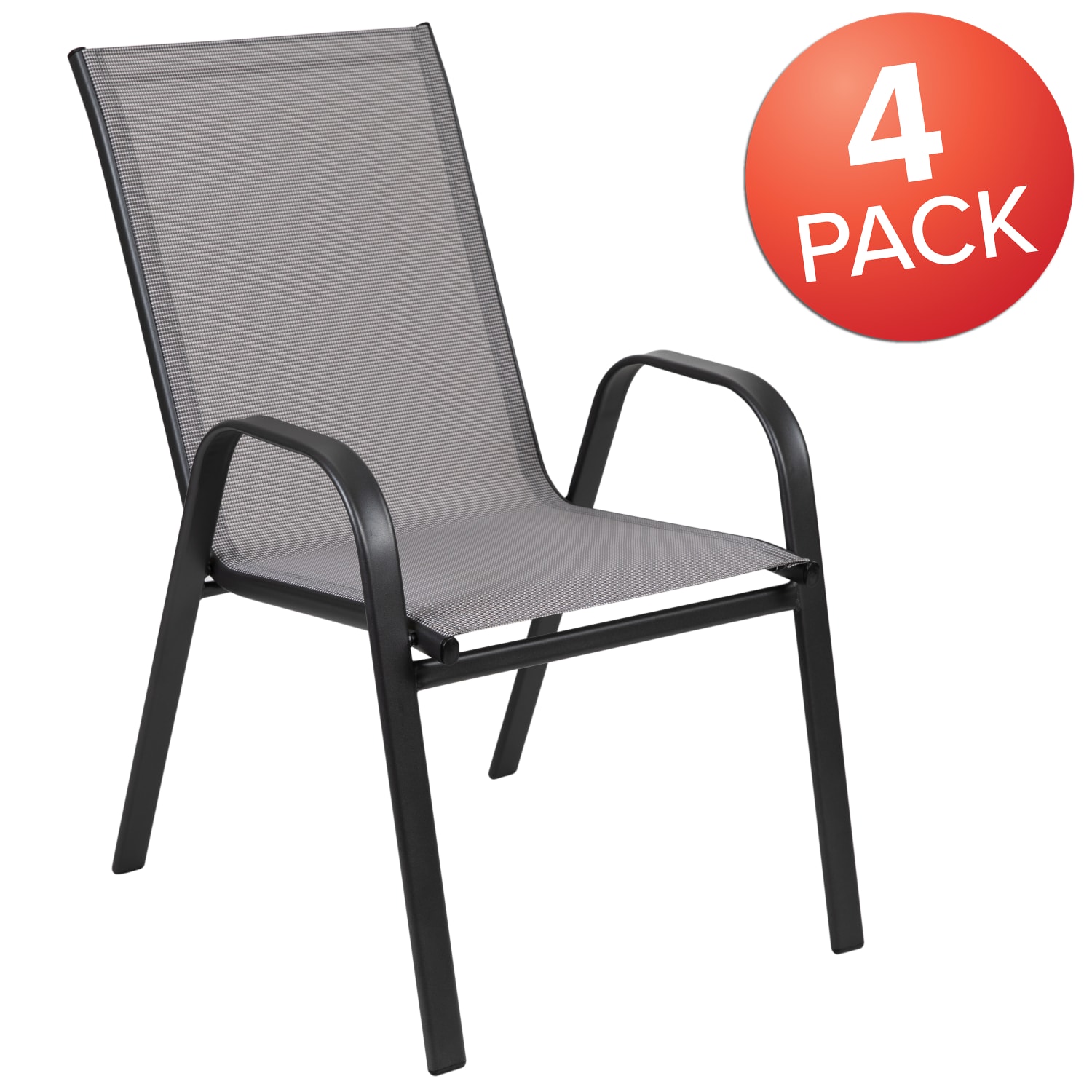 Flash Furniture Brazos Series Outdoor Stack Chairs, Gray/Black, Pack Of 4 Chairs - Image 3