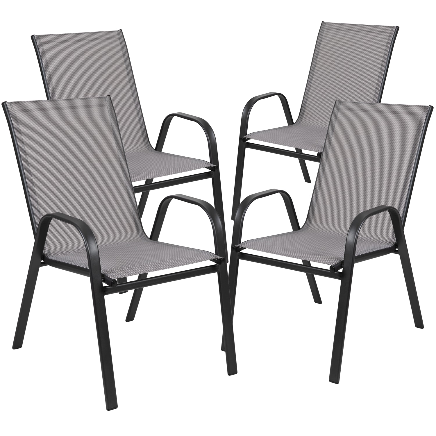 Flash Furniture Brazos Series Outdoor Stack Chairs GrayBlack Pack Of 4 Chairs PopularChairscom