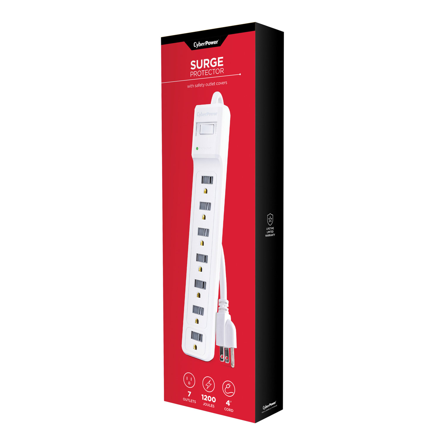 CyberPower Essential Series B704 7-Outlet Surge Protector Power Strip, 4', White - Image 6