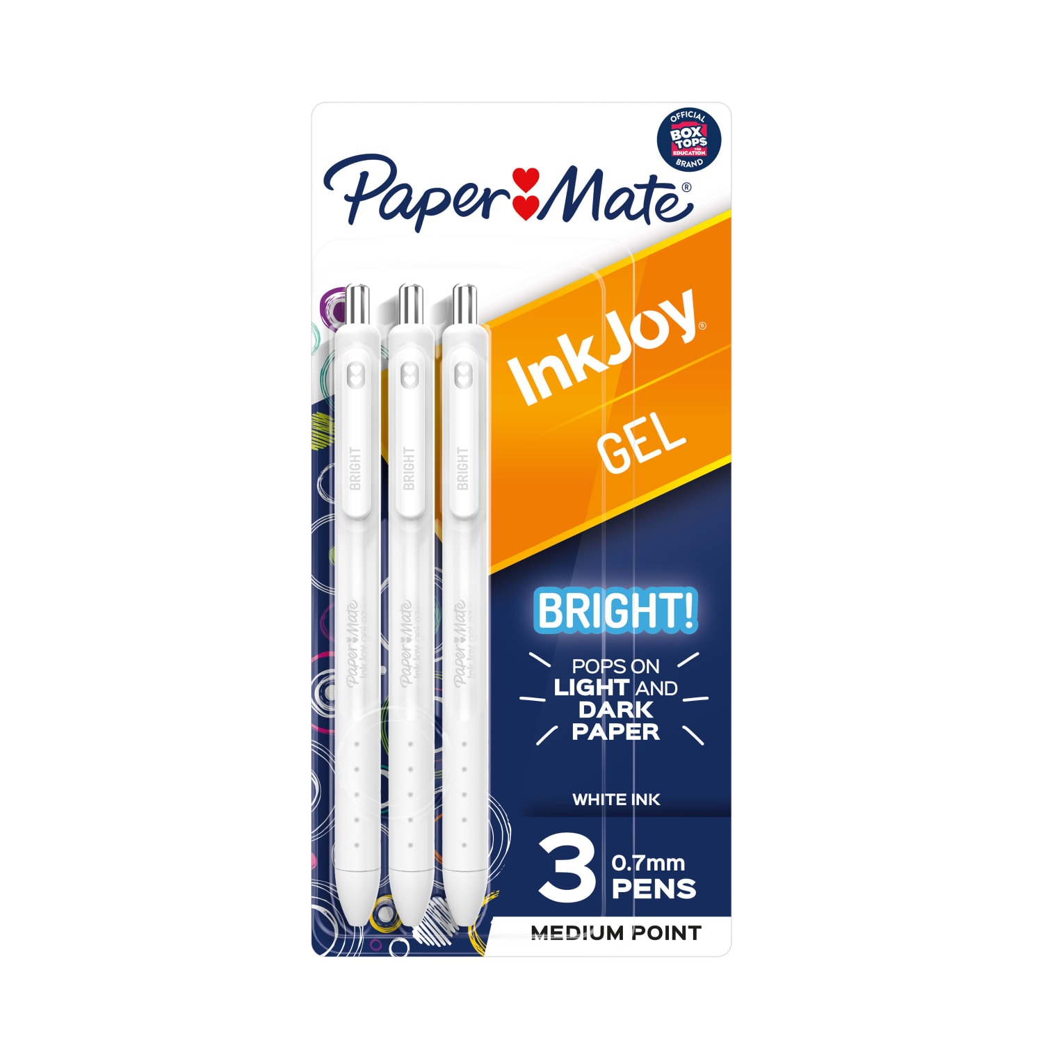 Paper Mate InkJoy Bright Retractable Gel Pens, Medium Point, 0.7 mm, White Barrels, White Ink, Pack Of 3 Pens - Image 3
