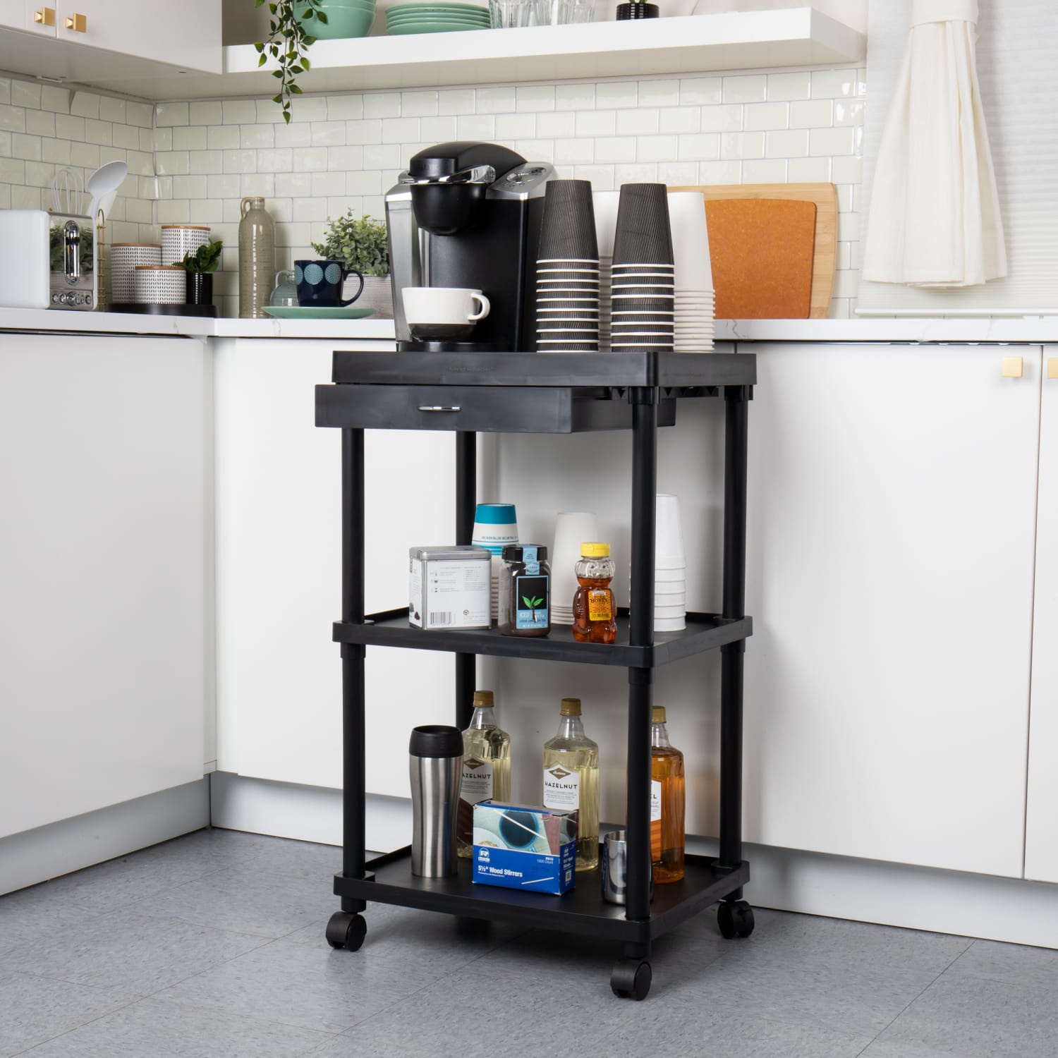 Mind Reader 3-Shelf Printer Cart, 34-1/2inH x 15inW X 20inD, Black - Image 3