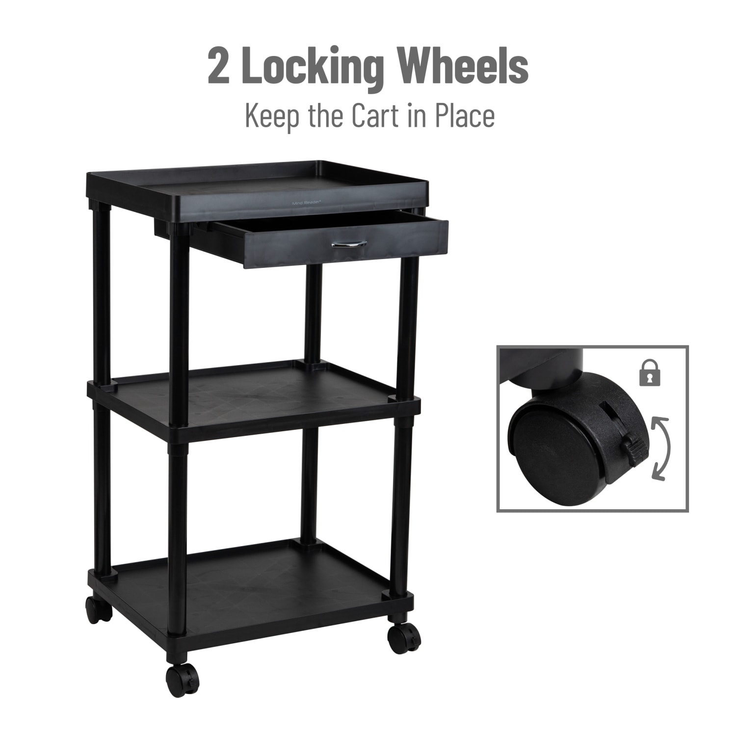 Mind Reader 3-Shelf Printer Cart, 34-1/2inH x 15inW X 20inD, Black - Image 6