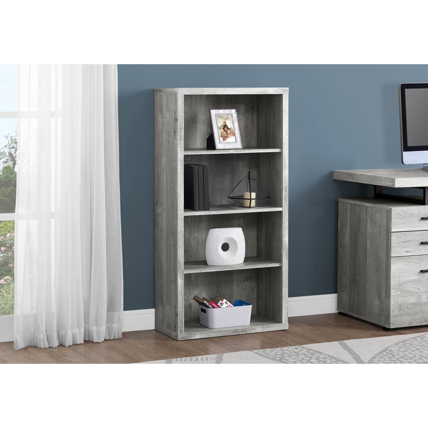 Monarch Specialties 48inH 4-Shelf Adjustable Bookcase, Gray Woodgrain - Image 4