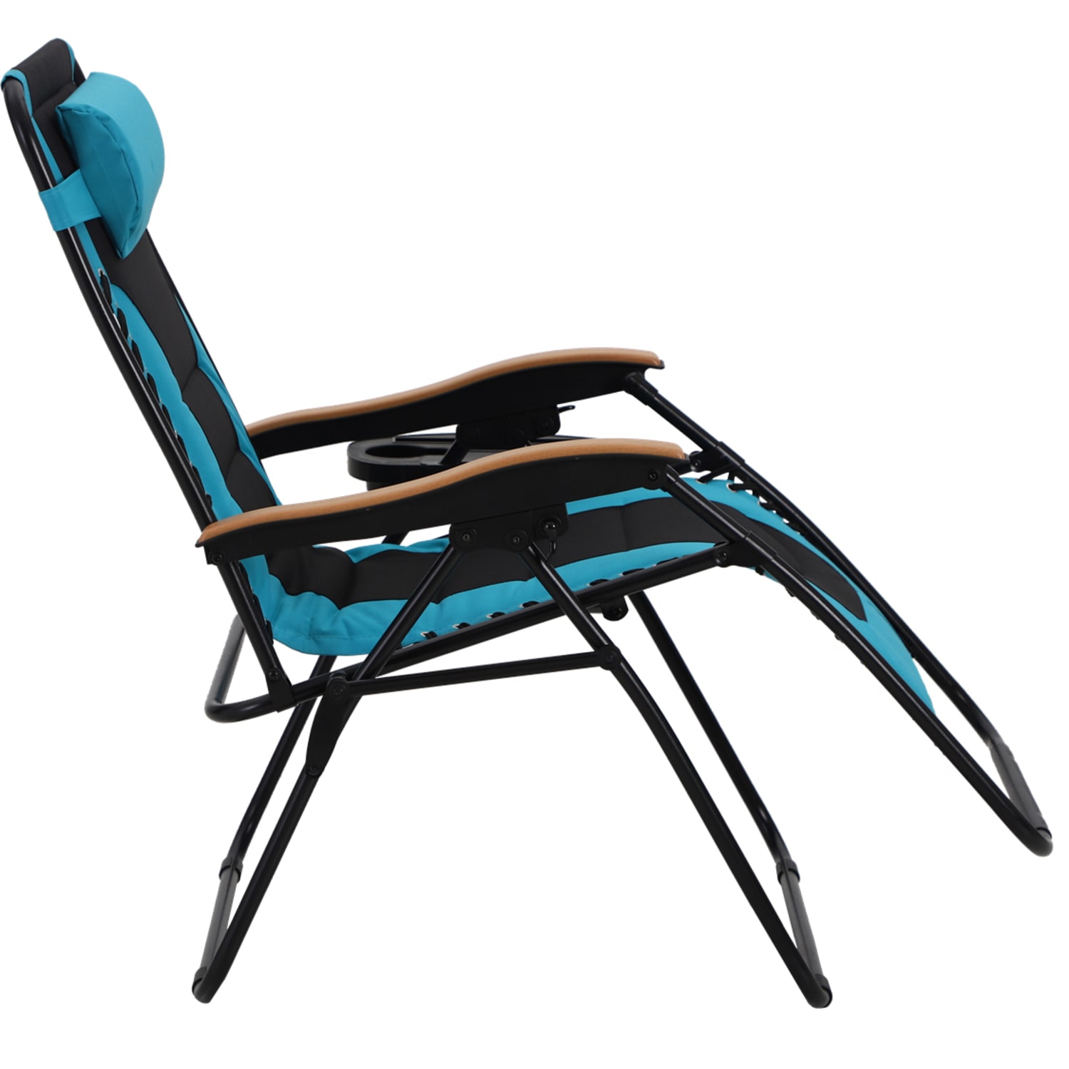 PHI VILLA Oversized Padded Zero Gravity Lounge Chair With Cup Holder, Aqua/Black - Image 5