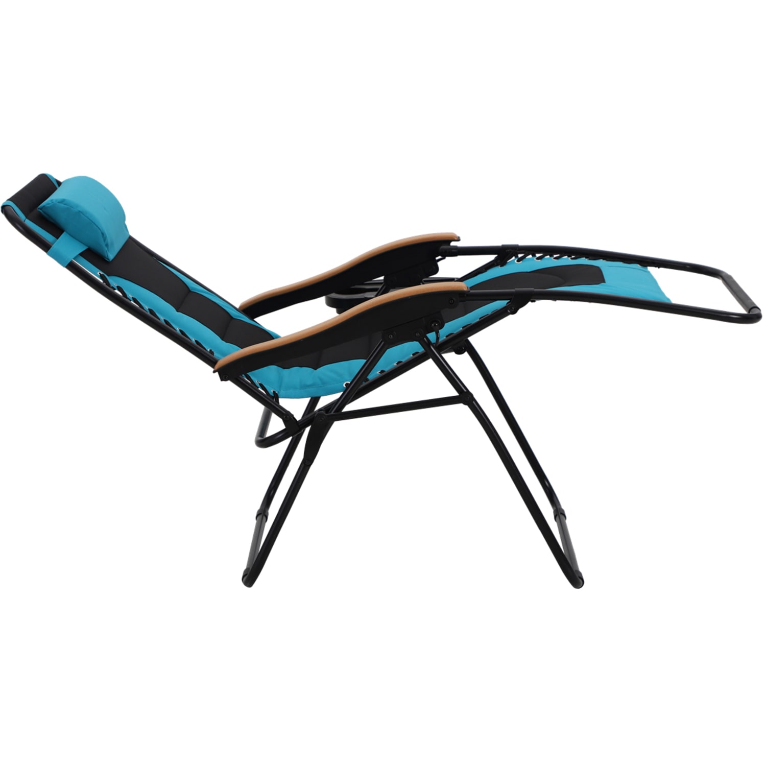 PHI VILLA Oversized Padded Zero Gravity Lounge Chair With Cup Holder, Aqua/Black - Image 6