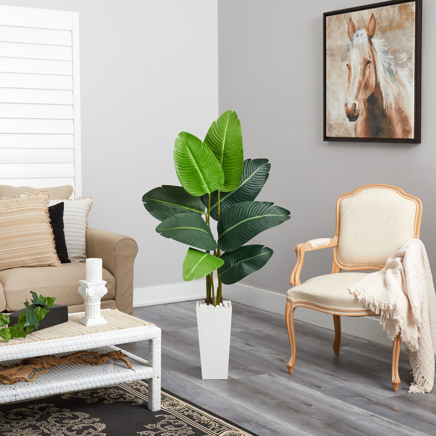 Nearly Natural Travelers Palm 54inH Artificial Plant With Planter, 54inH x 26inW x 21inD, Green/White - Image 5