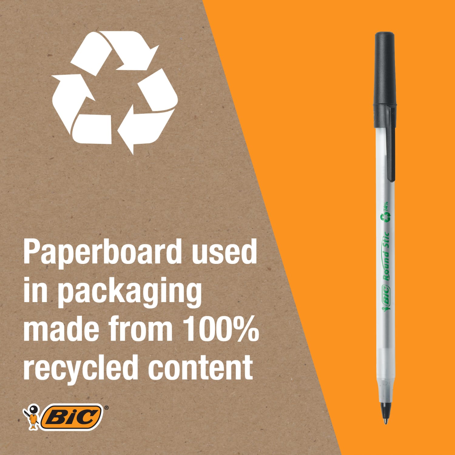 BIC ReVolution Round Stic Pens, Medium Point, 1.0 mm, 74% Recycled, Semi-Clear Barrel, Blue Ink, Pack Of 10 Pens - Image 6