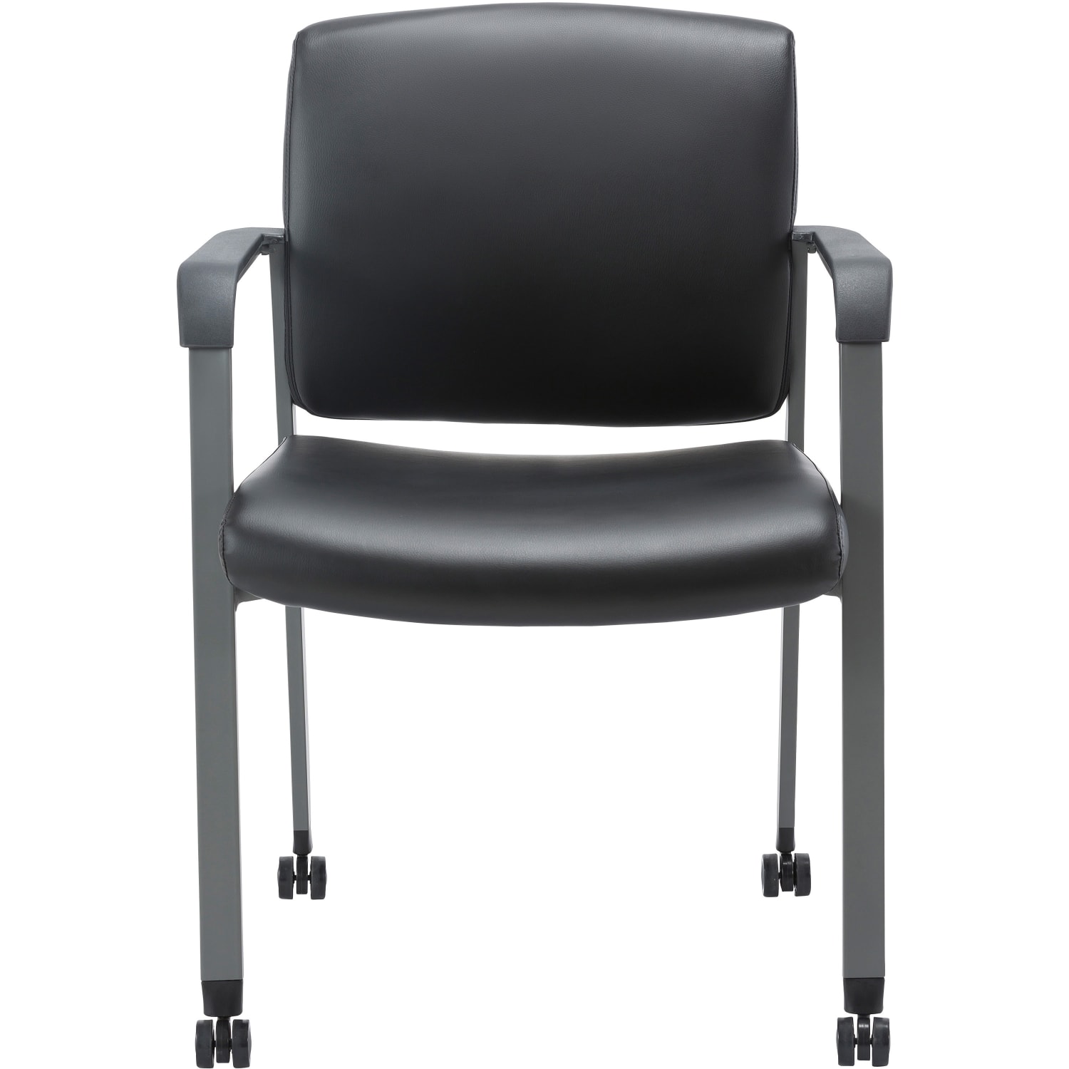 Lorell Healthcare Upholstery Guest Chair with Casters - Vinyl Seat Material - Vinyl Back Material - Steel Frame Material - Square Base - Black - Armrest - 1 Each - Image 3