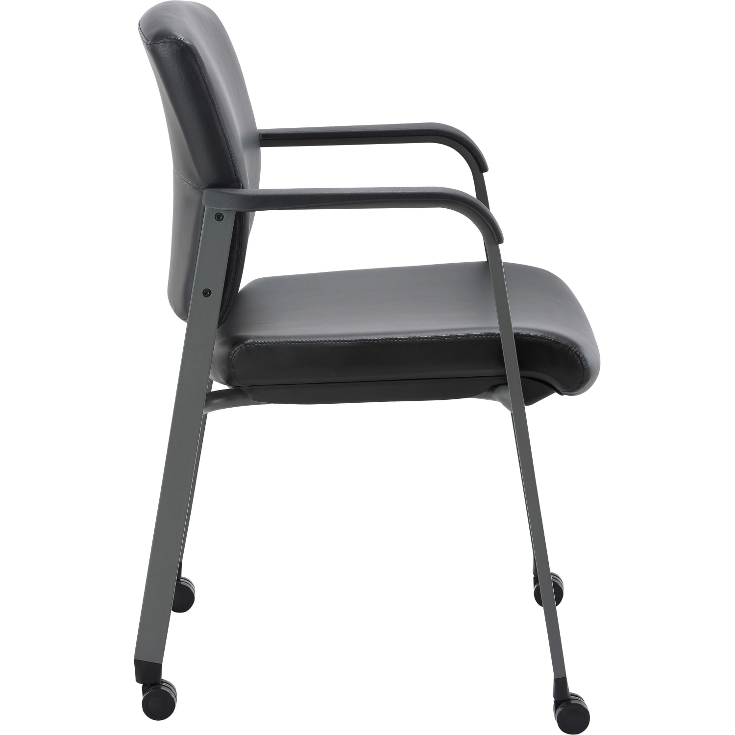 Lorell Healthcare Upholstery Guest Chair with Casters - Vinyl Seat Material - Vinyl Back Material - Steel Frame Material - Square Base - Black - Armrest - 1 Each - Image 5
