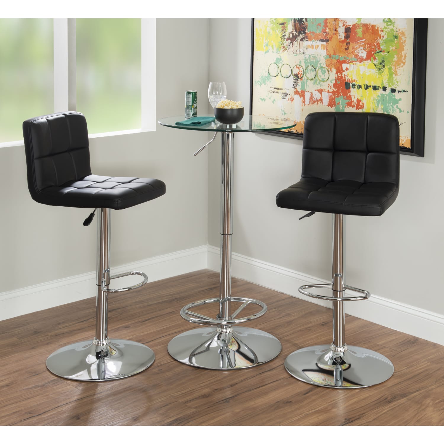 Powell Quilted Faux Leather Bar Stool, Black/Chrome - Image 4