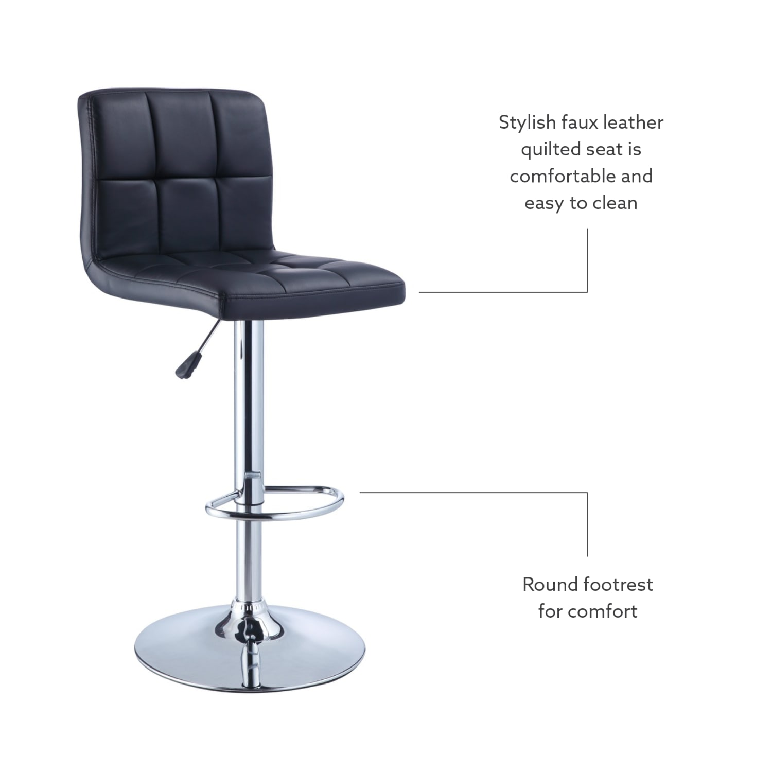 Powell Quilted Faux Leather Bar Stool, Black/Chrome - Image 6