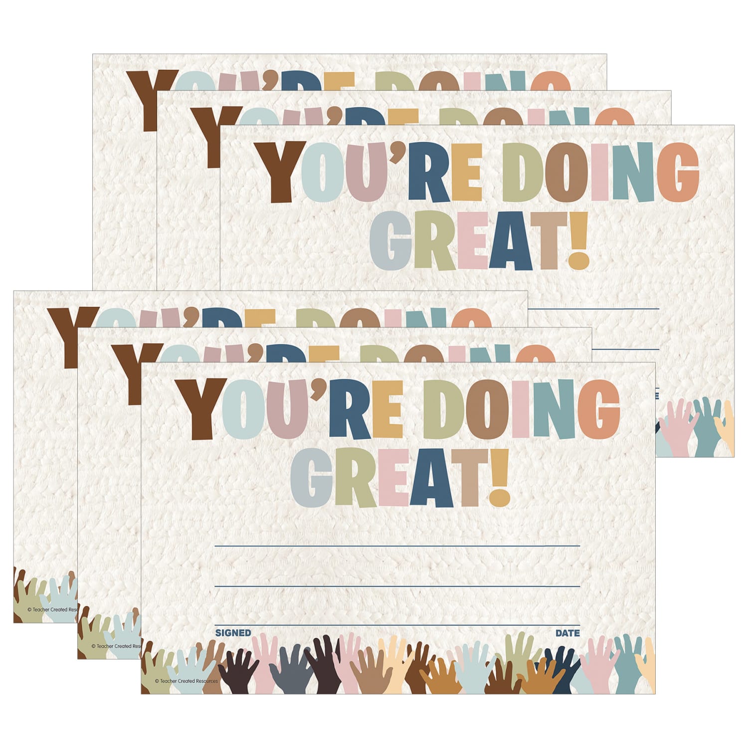 Teacher Created Resources Awards, 8-1/2in x 5-1/2in, Everyone is Welcome You are Doing Great!, 30 Per Pack, Set Of 6 Packs