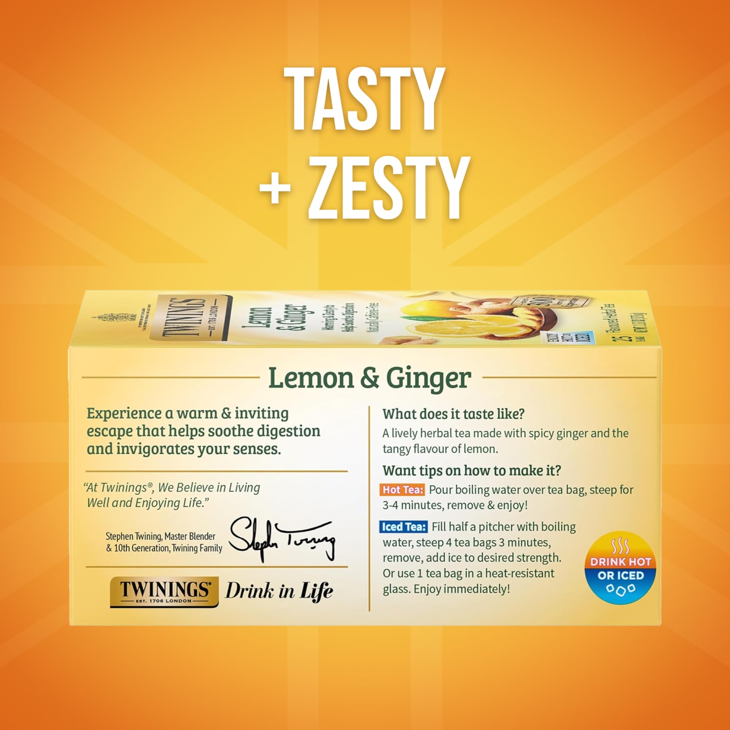 Twinings Lemon & Ginger Herbal Tea Bags, 25/Box - Image 3