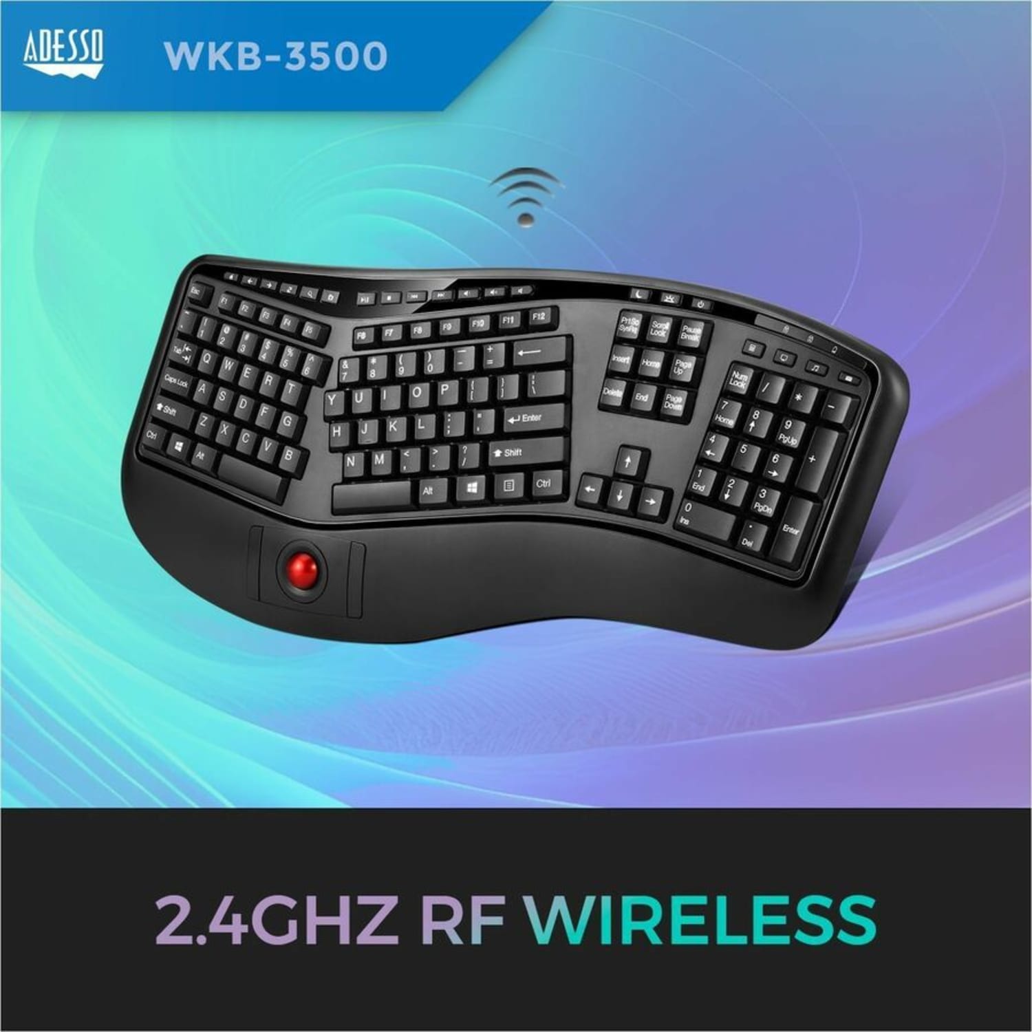 Adesso Tru-Form 3500 2.4GHz Wireless Ergonomic Trackball Keyboard - Image 6