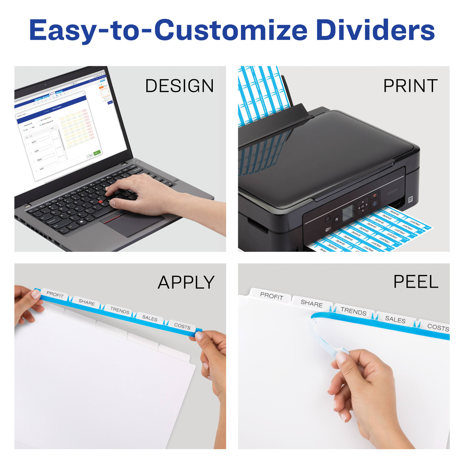Avery Customizable Index Maker Extra-Wide Dividers For 3 Ring Binder, Easy Print & Apply Clear Label Strip, 5 Tab, Pack Of 5 Sets - Image 5