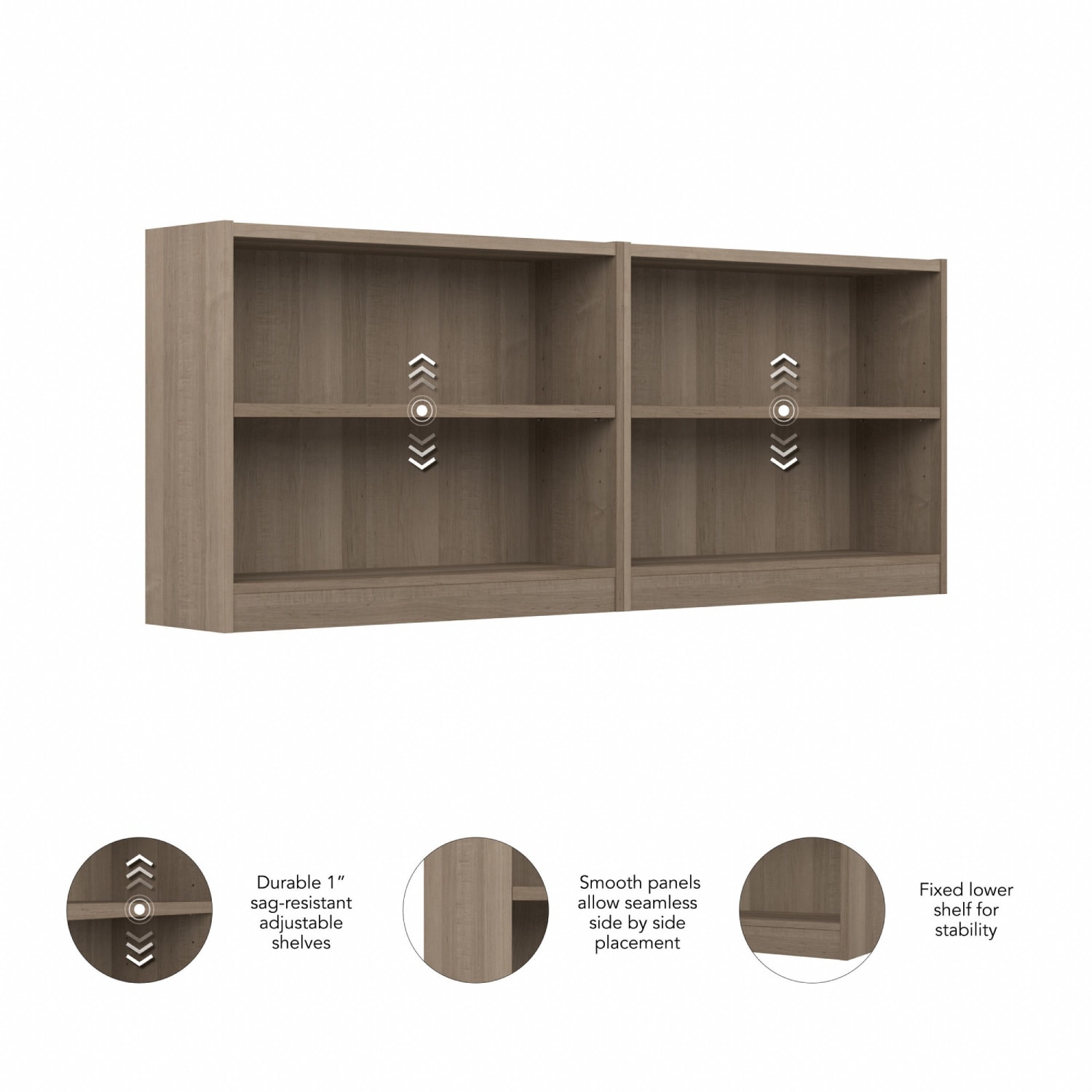 Bush Furniture Universal Small 30inH 2-Shelf Bookcases, Ash Gray, Set Of 2 Bookcases, Standard Delivery - Image 6