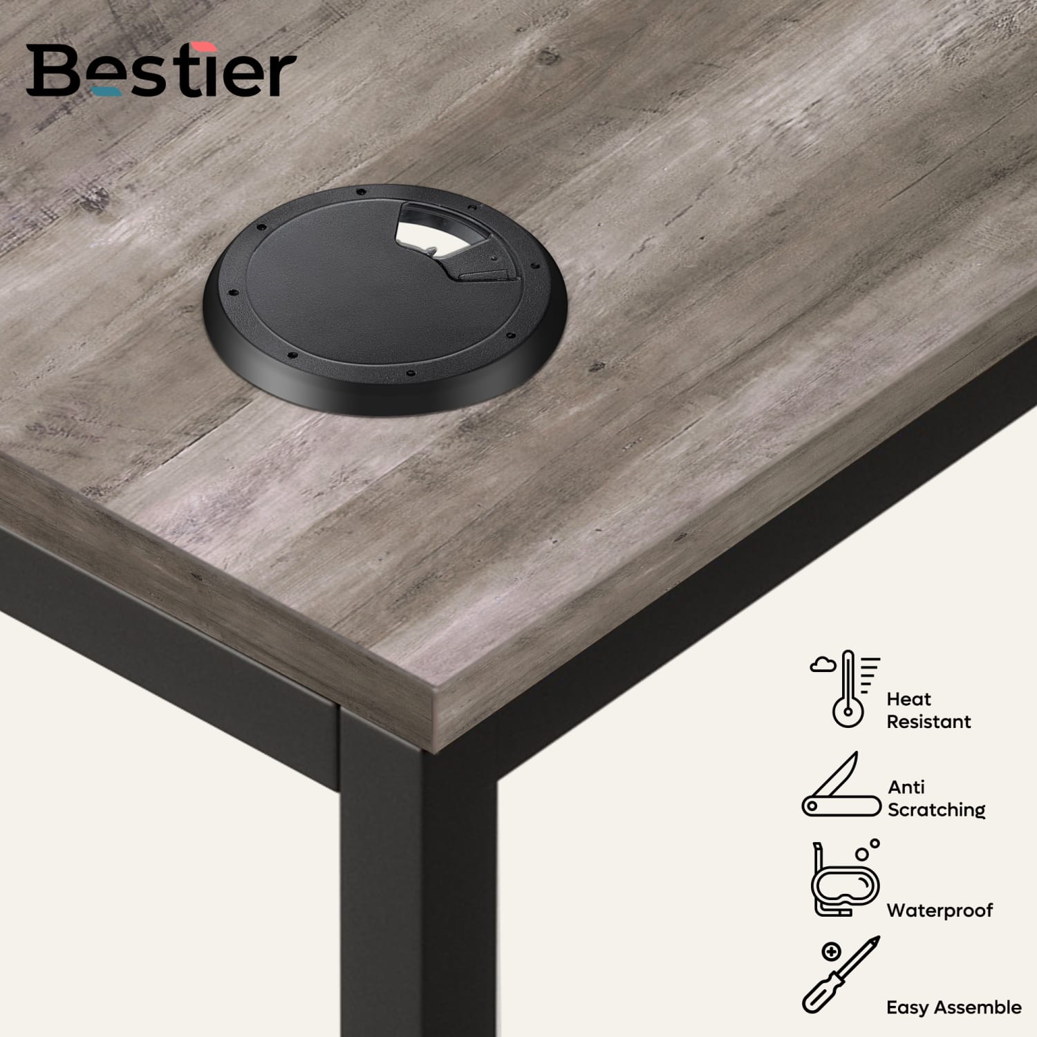 Bestier 56inW L-Shaped Corner Desk With Storage Shelf & 3 Cable Holes, Gray Wash - Image 3