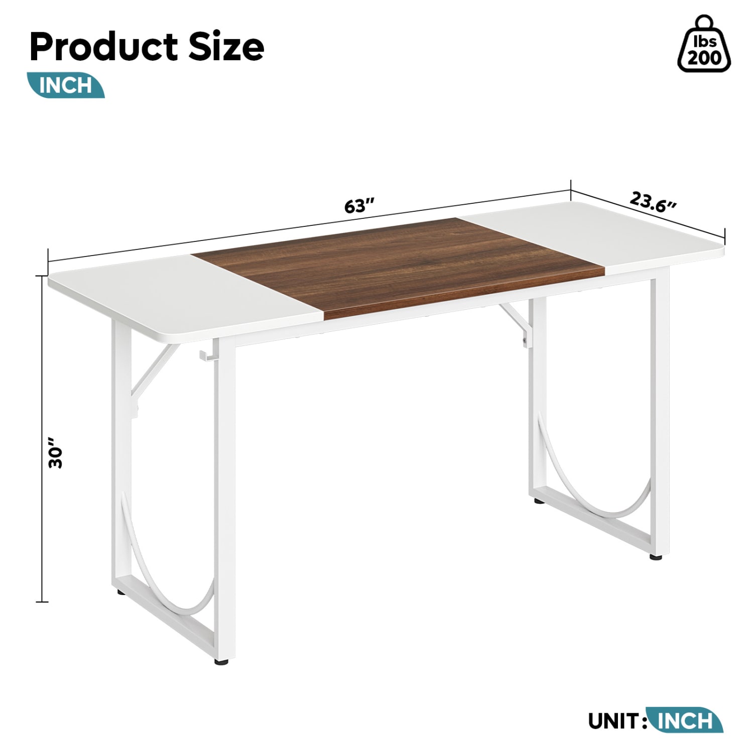 Pinmoco 63in Ergonomic Engineered Wood Modern Home Office Computer Desk, White, H106516NANCAB - Image 5