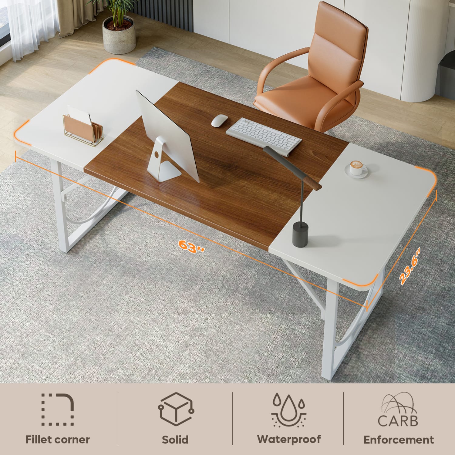 Pinmoco 63in Ergonomic Engineered Wood Modern Home Office Computer Desk, White, H106516NANCAB - Image 6