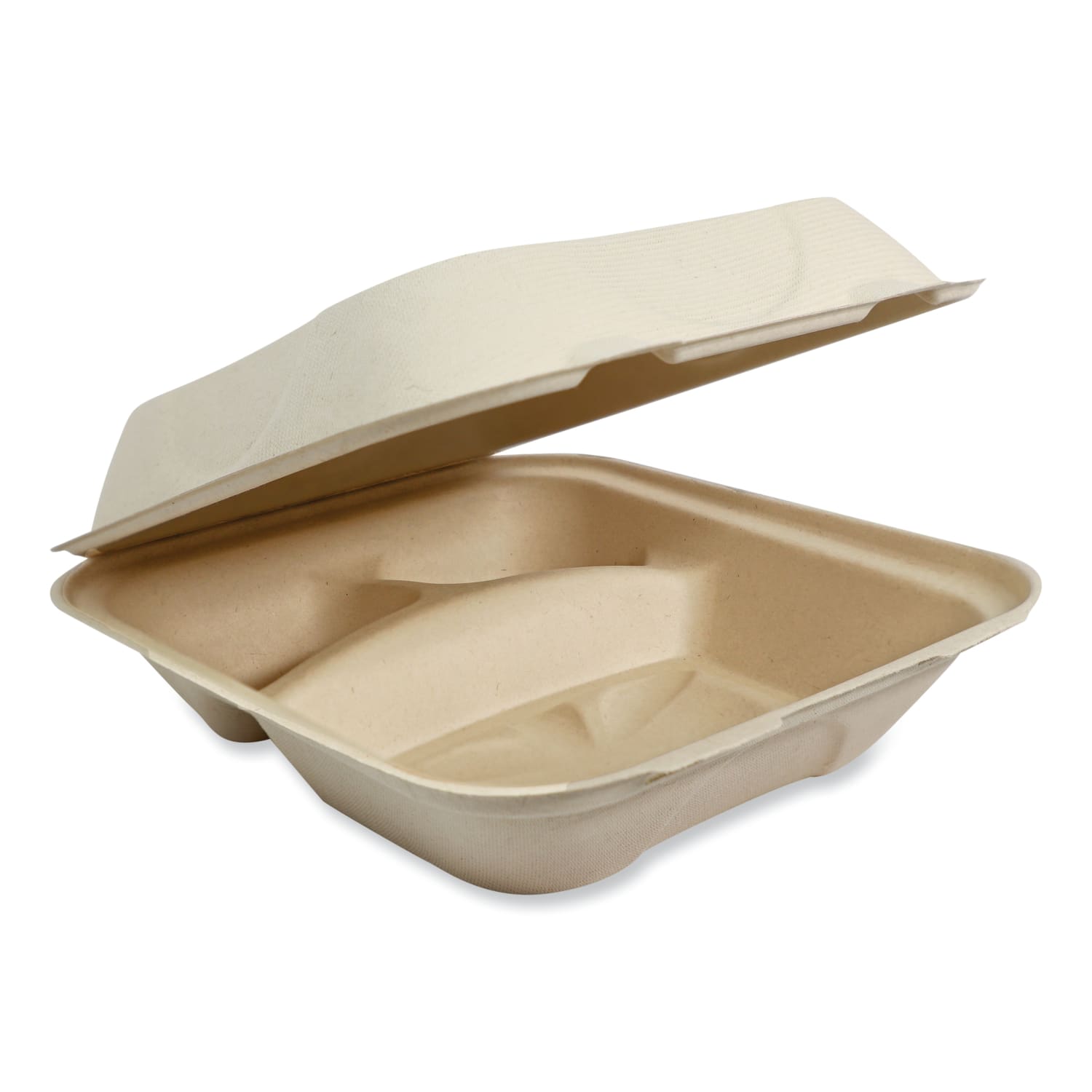 World Centric Fiber Hinged Containers, 2-15/16inH x 8-13/16inW x 8-1/4inD, Natural, Pack Of 300 Containers, TOSCU8TLFP
