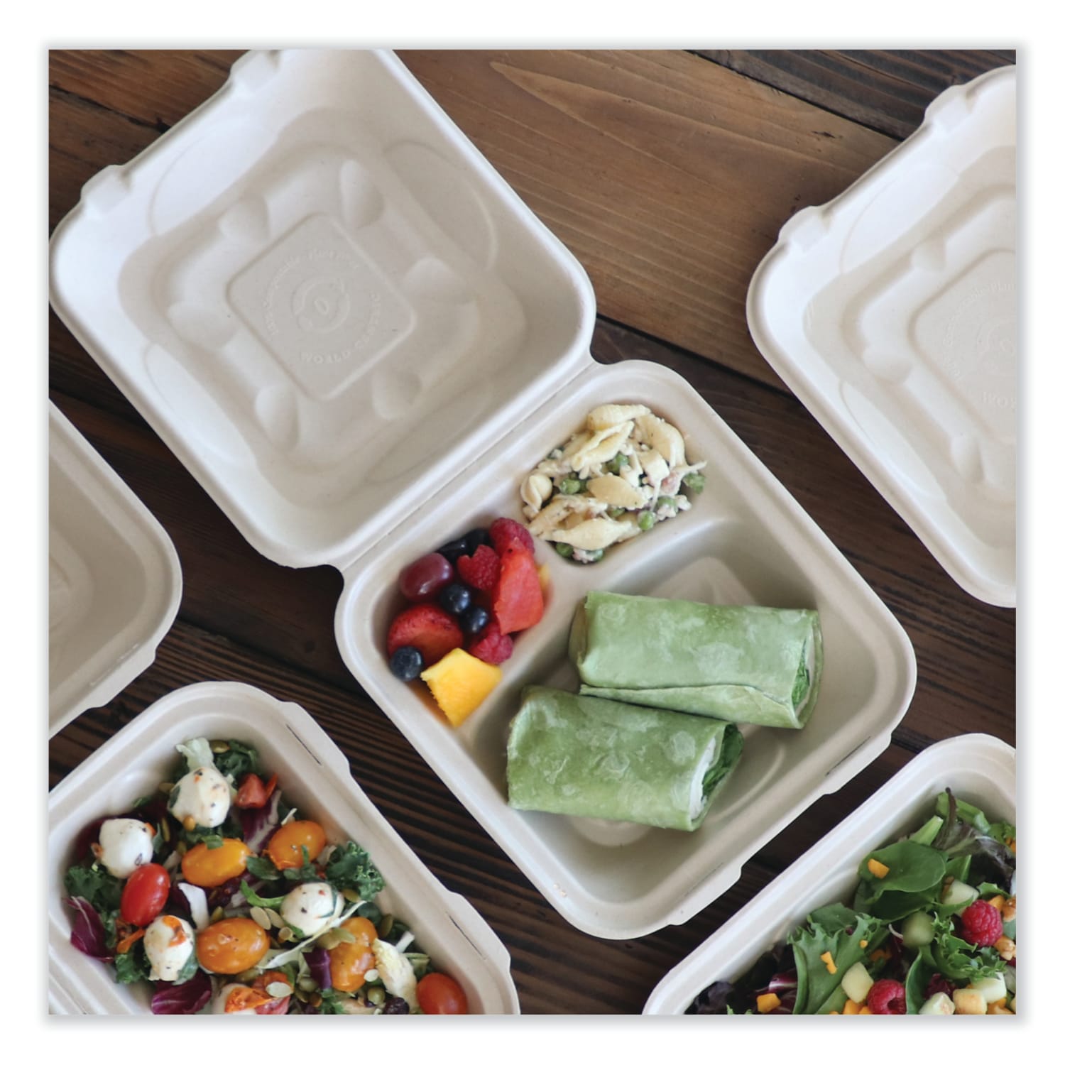 World Centric Fiber Hinged Containers, 2-15/16inH x 8-13/16inW x 8-1/4inD, Natural, Pack Of 300 Containers - Image 5
