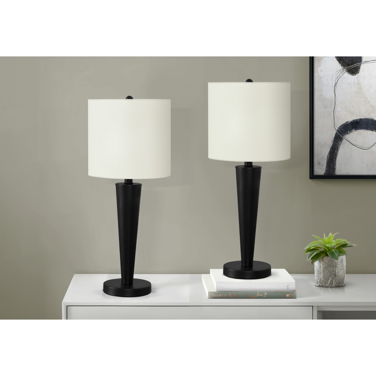 Monarch Specialties Shawn Table Lamps, 24inH, Ivory/Black, Set Of 2 Lamps - Image 3