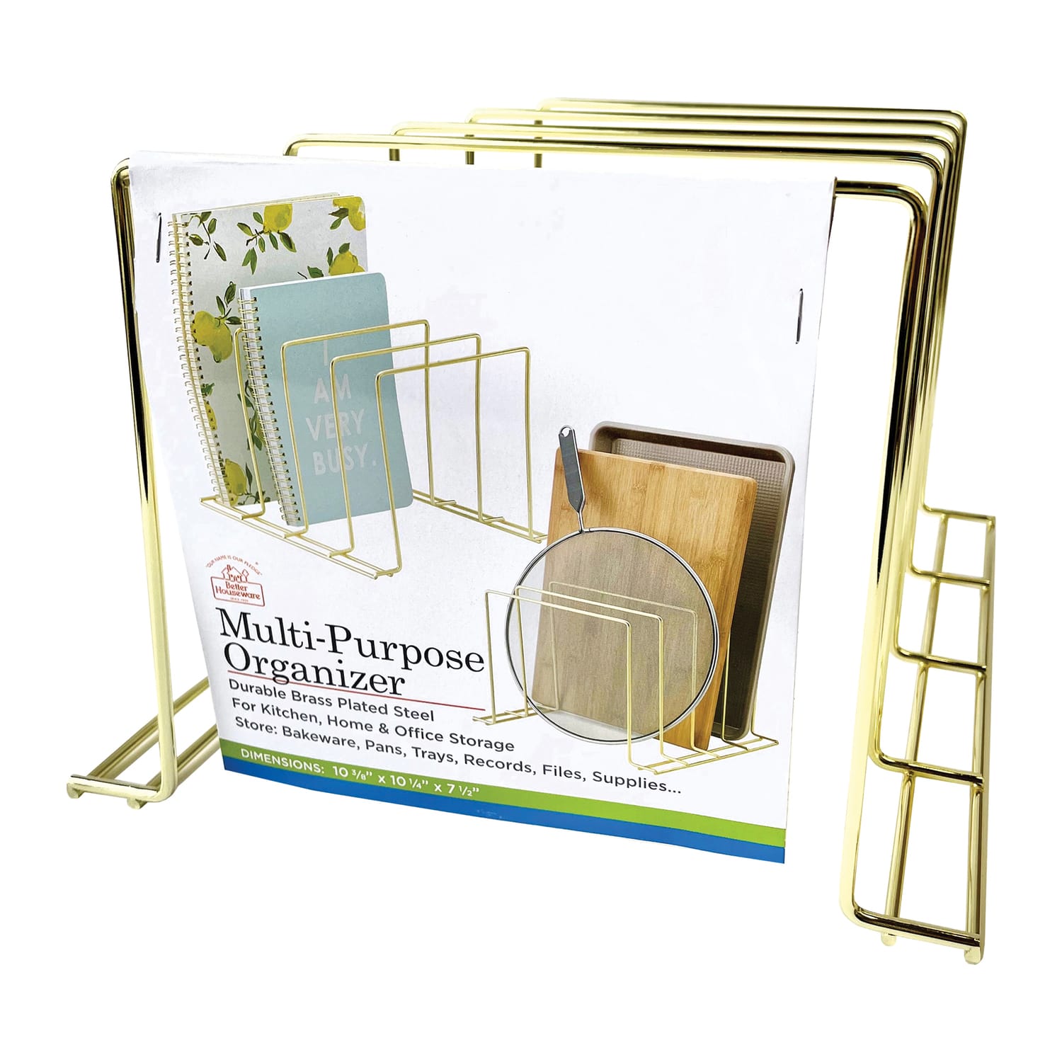 Better Houseware Steel 4-Section Vertical Organizer, Large, Brass
