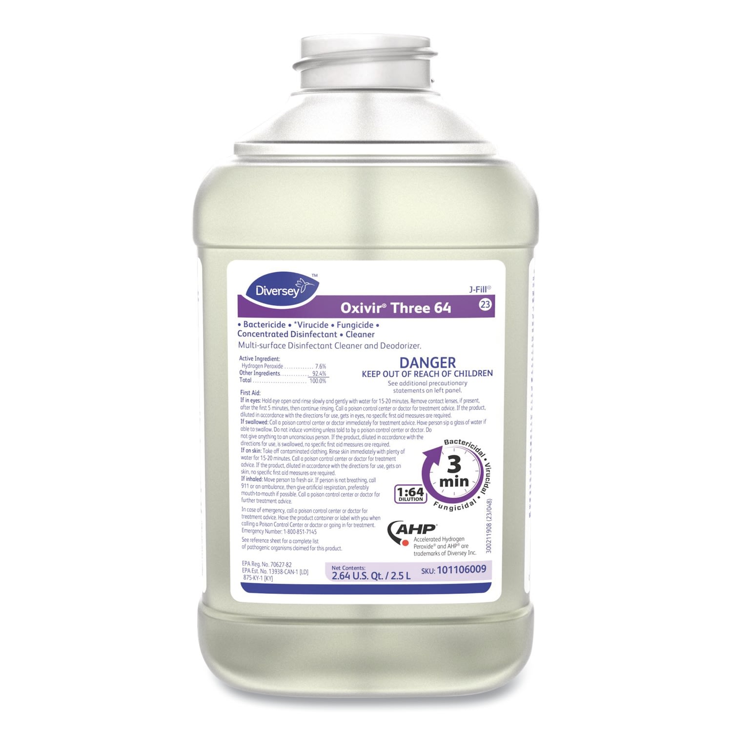 Diversey Oxivir Three 64, Surfectant Scent, 2.5 L Bottle, 2/Carton - Image 3