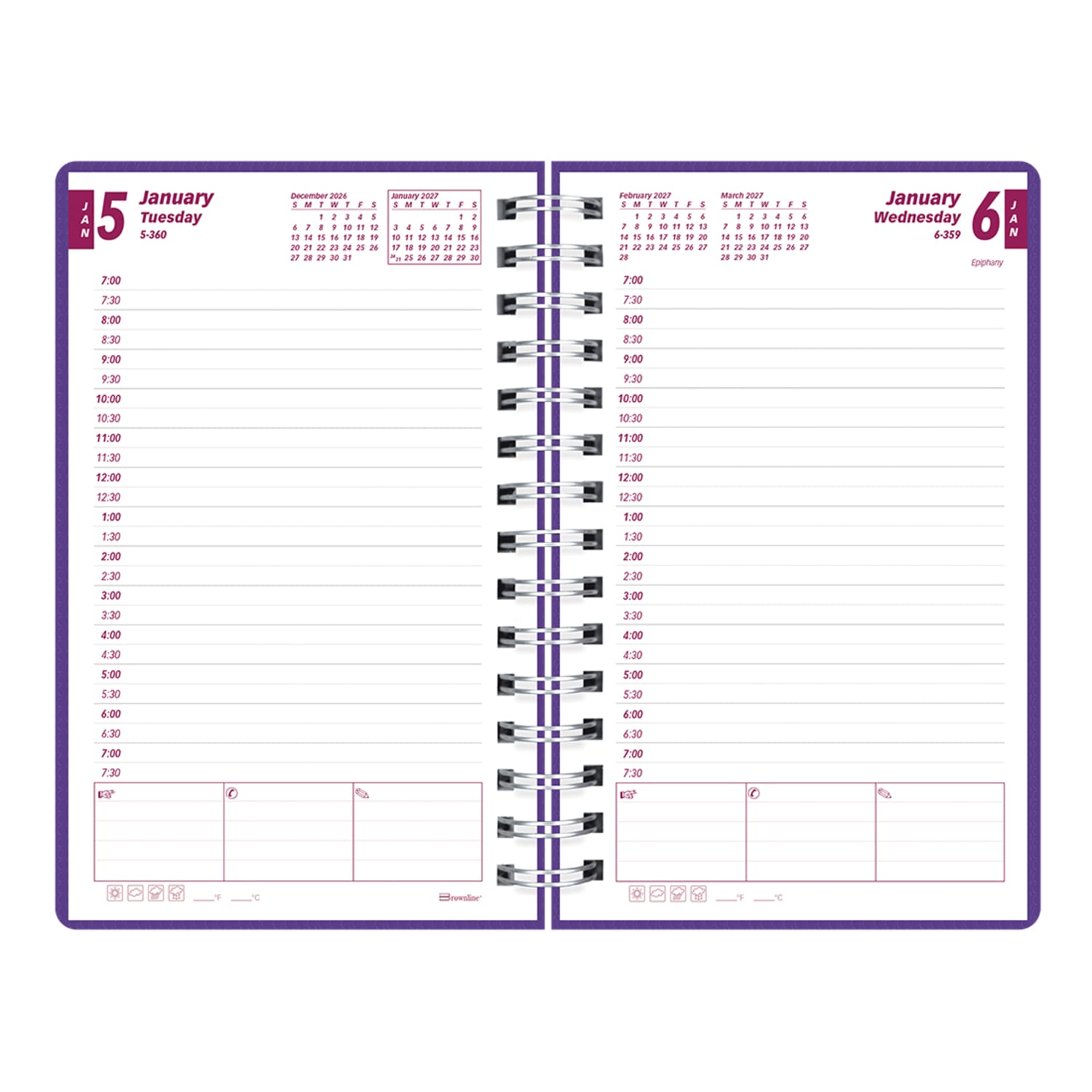2027 Brownline DuraFlex Daily/Monthly Appointment Planner, 8in x 5in, 100% Recycled, Purple, January To December, CB634V.PUR, Total Qty 1 - Image 4