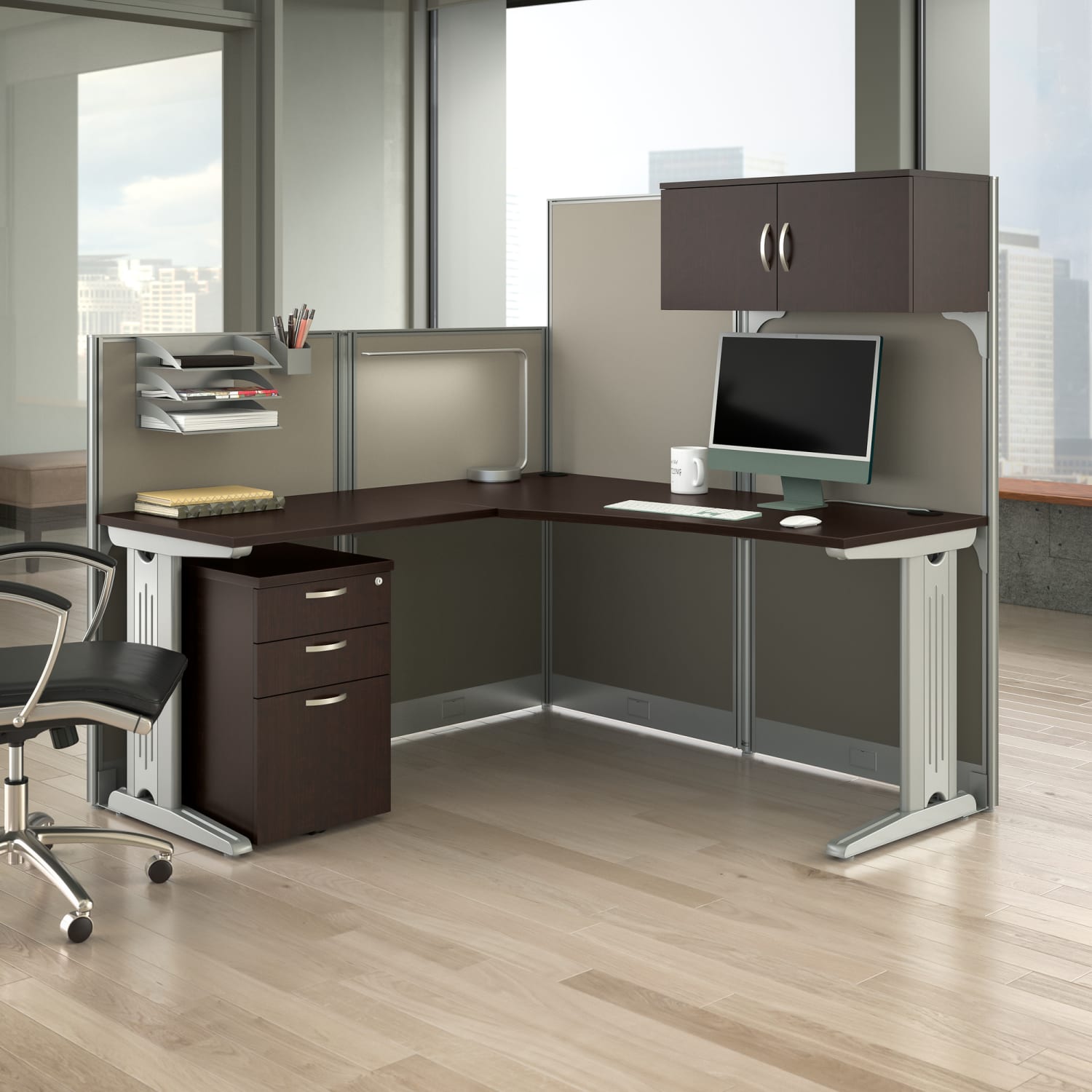 Bush Business Furniture Office In An Hour L Workstation With Storage & Accessory Kit, Mocha Cherry Finish, Standard Delivery - Image 3