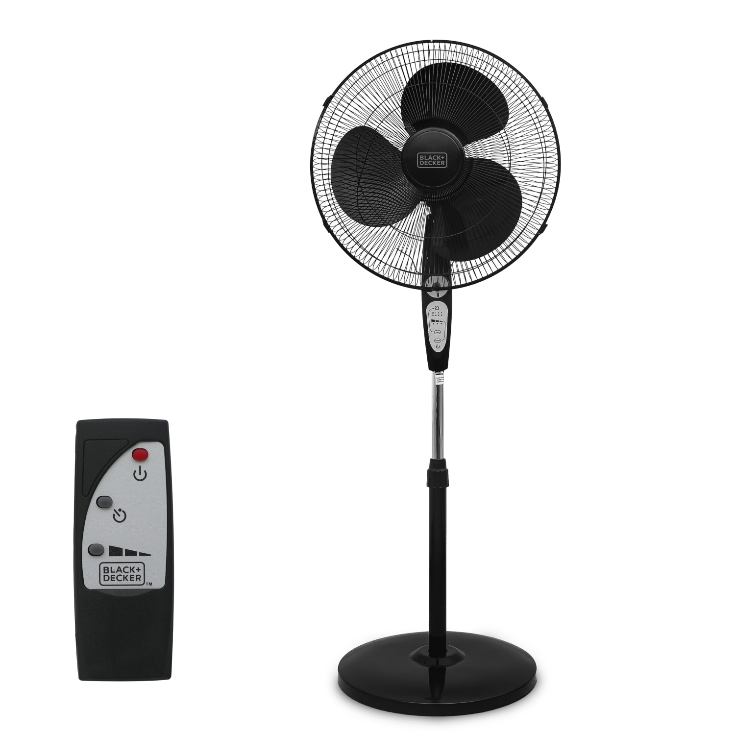 Black+Decker 18in Pedestal Stand Fan, 52inH x 16-1/2inW x 16-1/2inD, Black