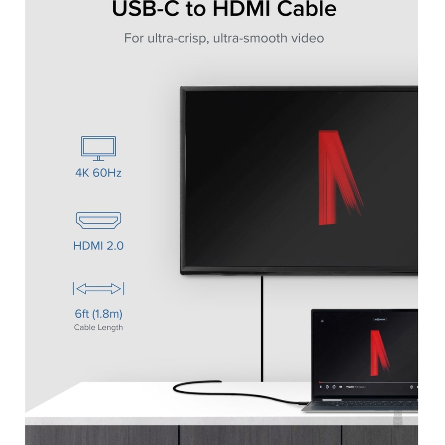 Plugable USB C to HDMI Adapter Cable - Connect USB-C or Thunderbolt 3 Laptops to HDMI Displays up to 4K@60Hz - USBCHDMICABLE - Image 3