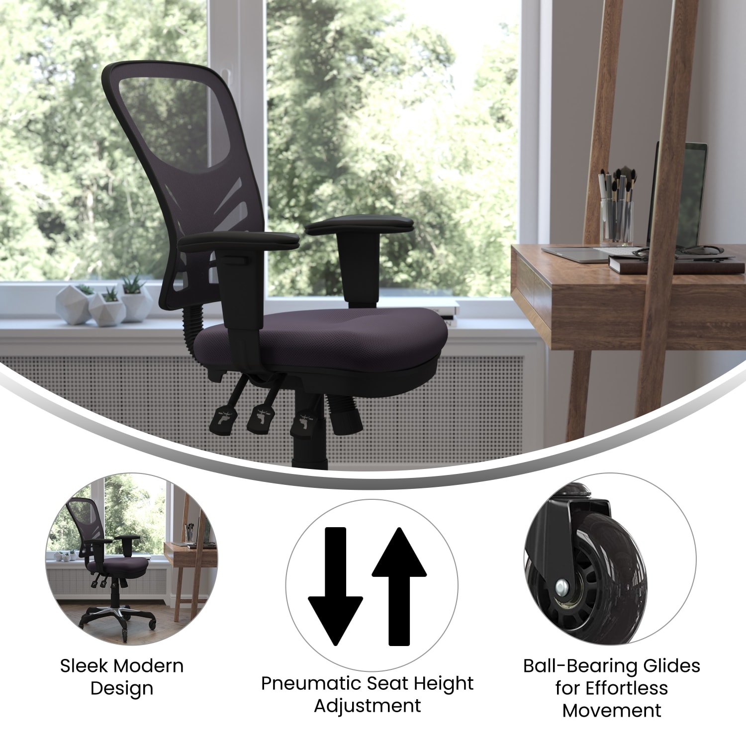 Flash Furniture Nicholas Ergonomic Mesh Mid-Back Multifunction Executive Swivel Office Chair, Dark Gray/Black - Image 5