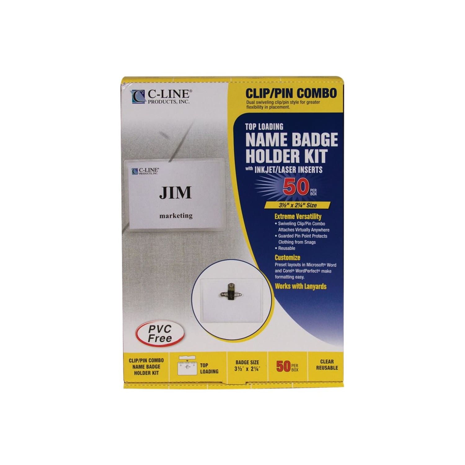 C-Line Sealed Clip/Pin Style Badge Holder Kit, Top Loading, 2 1/4in x 3 1/2in - Image 4