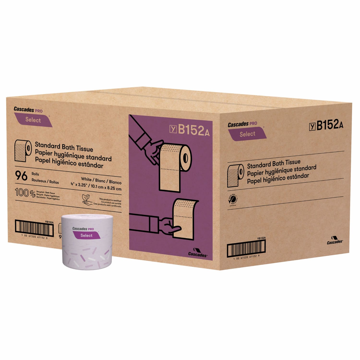 Cascades PRO Select Standard 1-Ply Bathroom Tissue, 4in x 3-1/4in, 100% Recycled, White, 1000 Sheets Per Roll, Pack Of 96 Rolls - Image 4