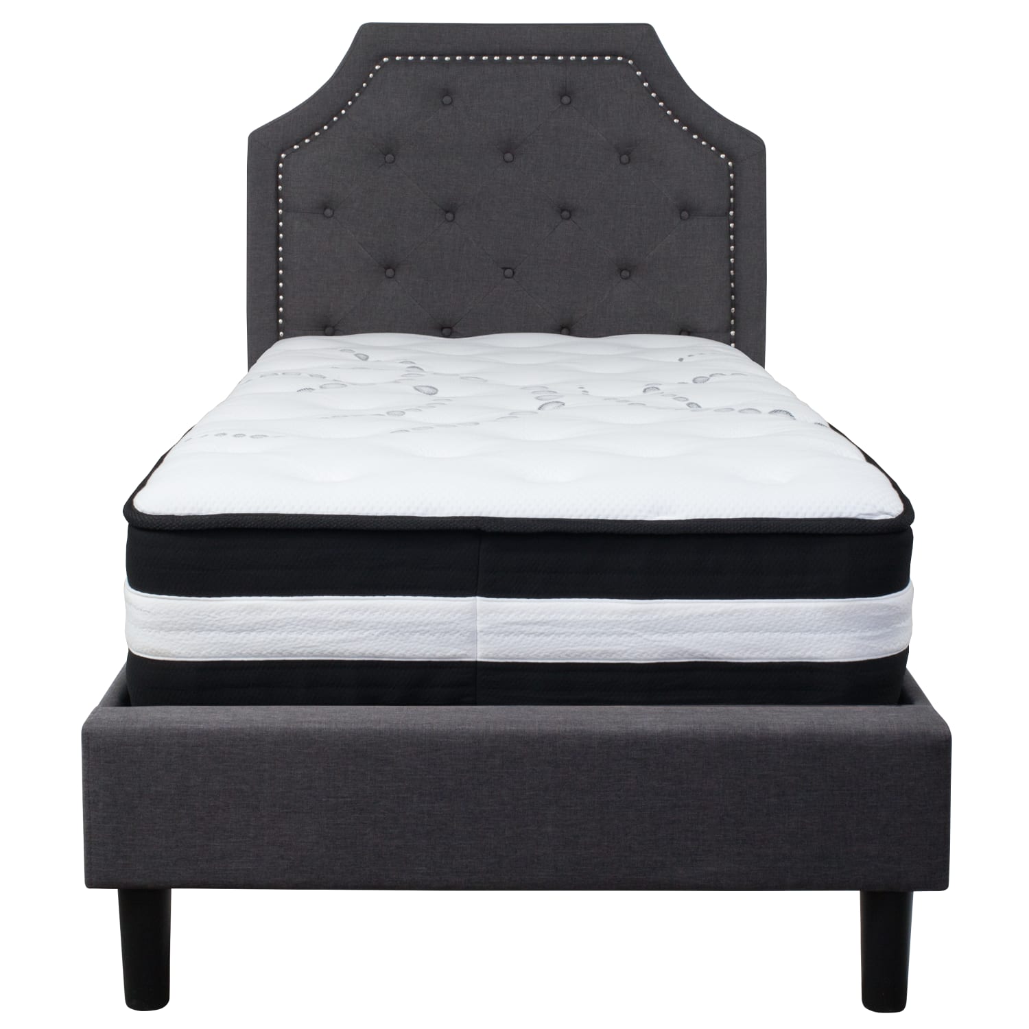 Flash Furniture Brighton Arched Tufted Upholstered Platform Bed And Pocket Spring Mattress, Twin, Dark Gray - Image 5