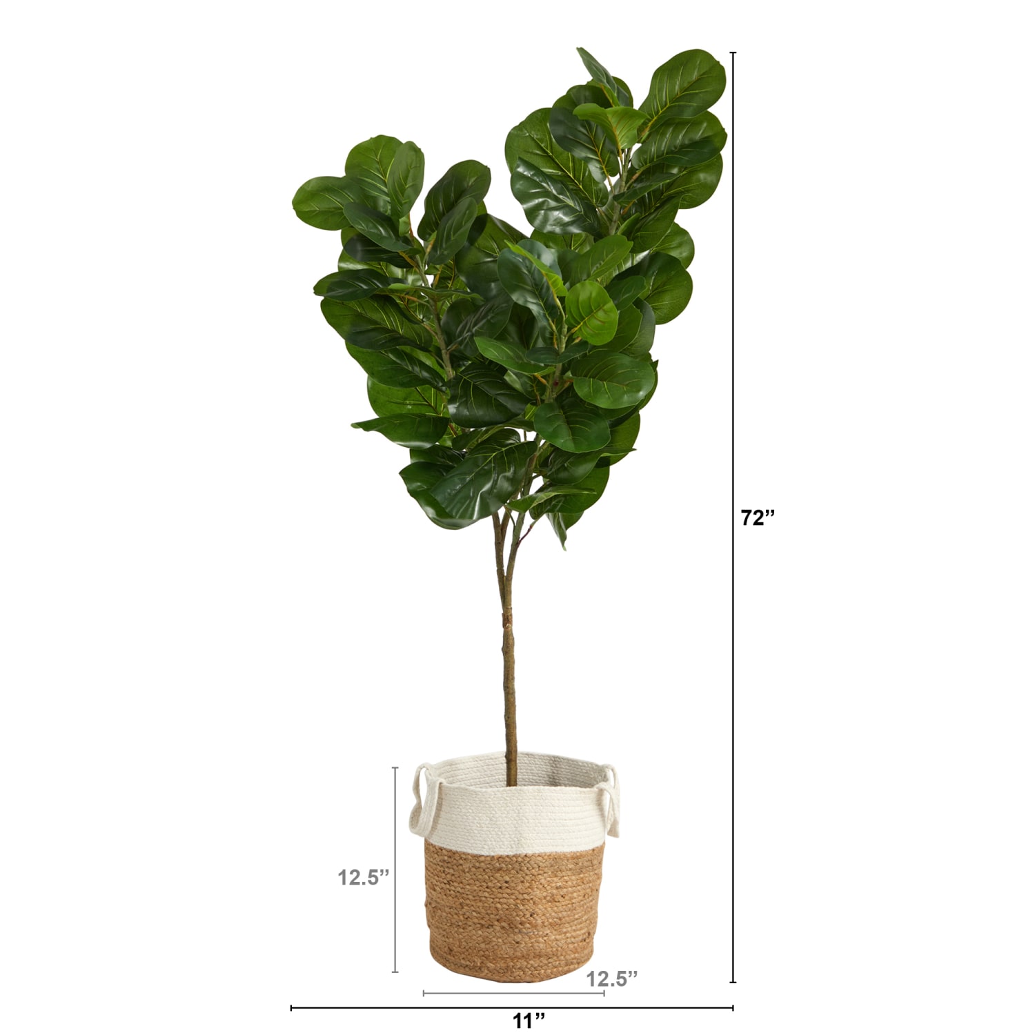 Nearly Natural Fiddle Leaf Fig 72inH Artificial Tree With Handmade Planter, 72inH x 11inW x 11inD, Green/Tan White - Image 3