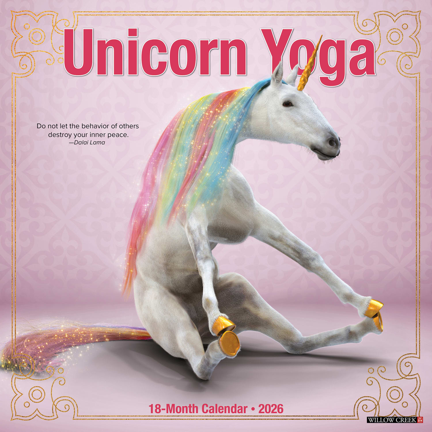 2026 Willow Creek Press Animals Monthly Wall Calendar, 12in x 12in, Unicorn Yoga, January To December, 53058