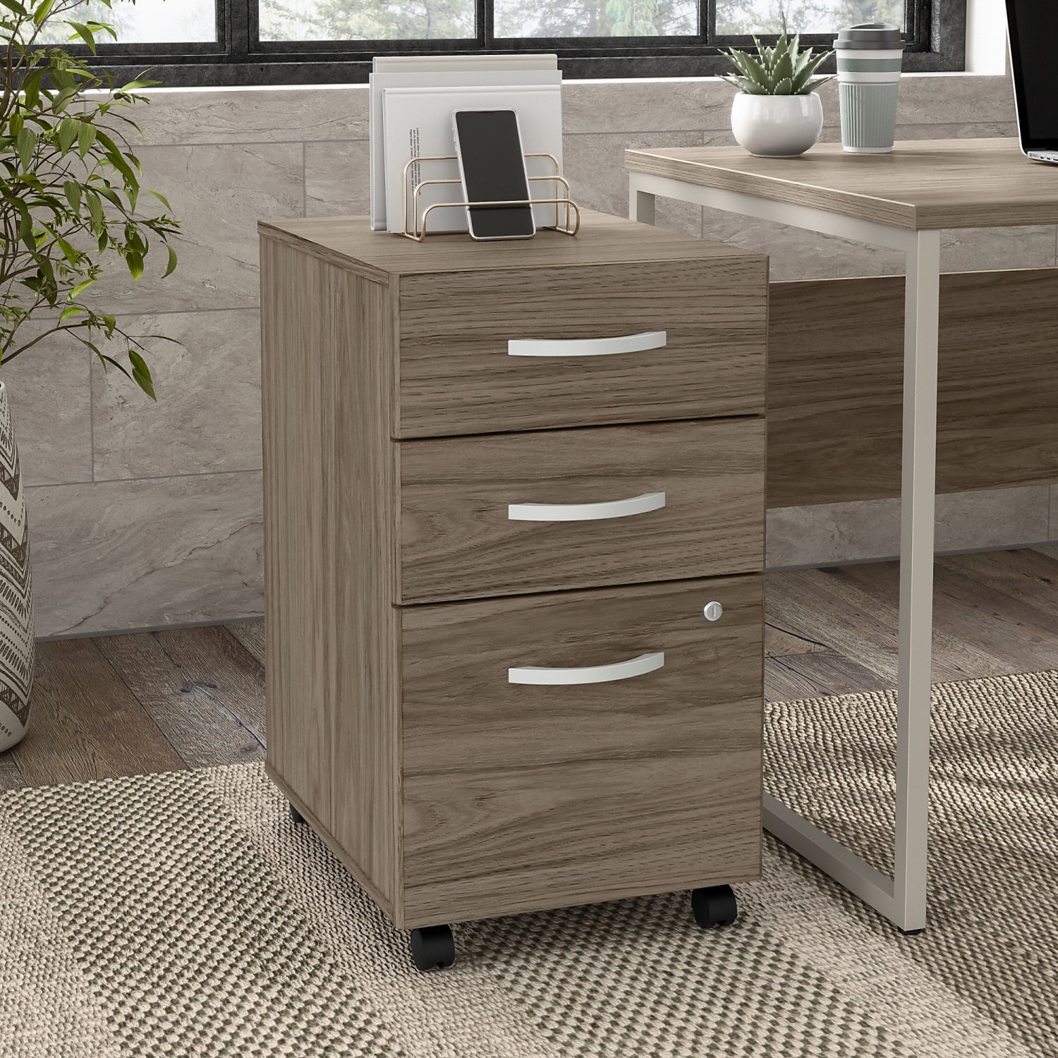 Bush Business Furniture Hybrid 28inD Vertical 3-Drawer Mobile File Cabinet, Modern Hickory, Delivery - Image 3