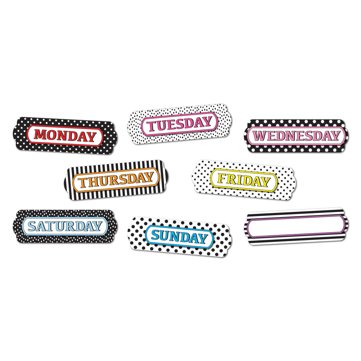 Ashley Productions Magnetic Die-Cut Timesavers & Labels, Days Of The Week, Black And White Assorted Patterns, 8 Pieces Per Pack, Set Of 3 Packs - Image 3