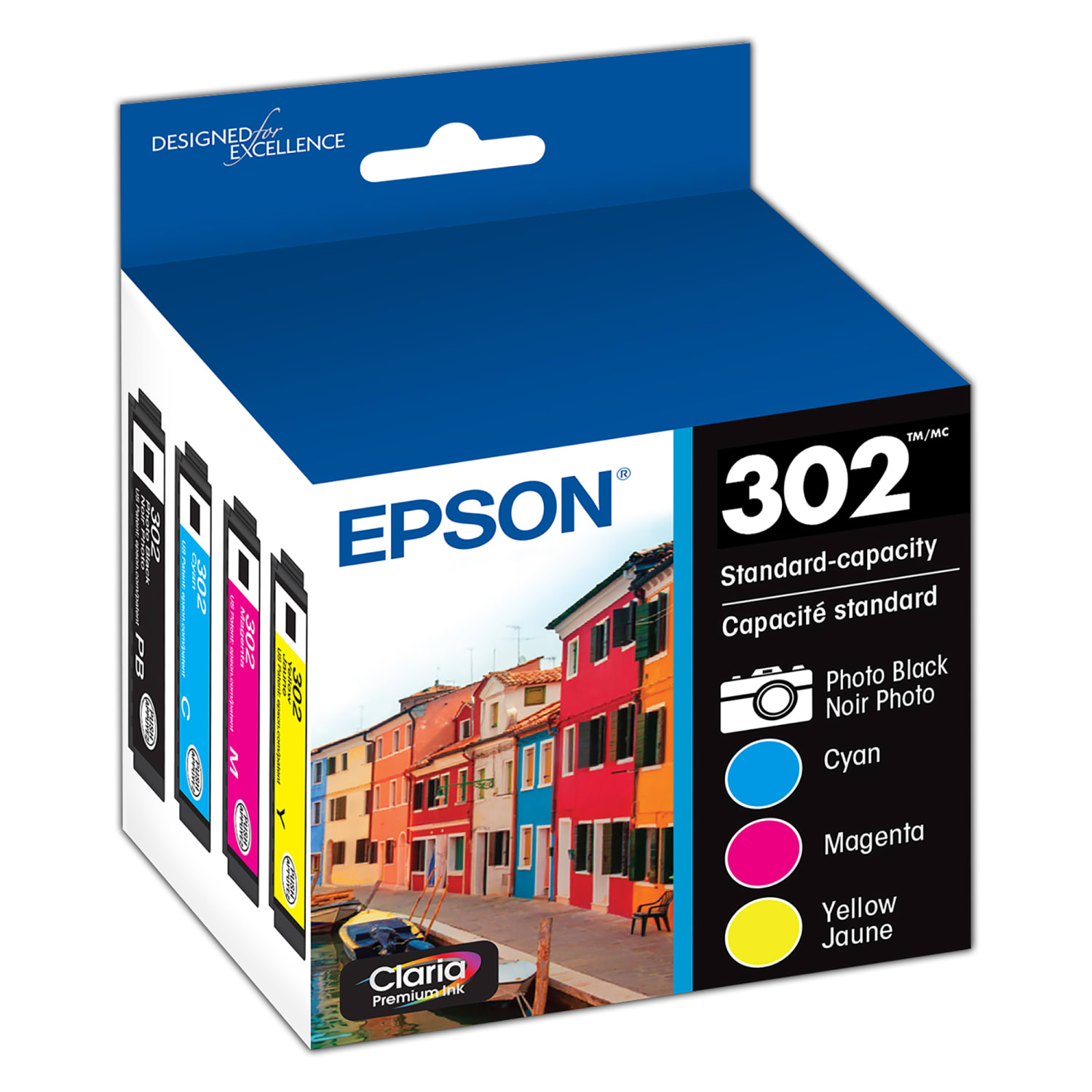 Epson 302 Claria Premium Photo Cyan, Magenta, Yellow Ink Cartridges, Pack Of 3, T302520-S
